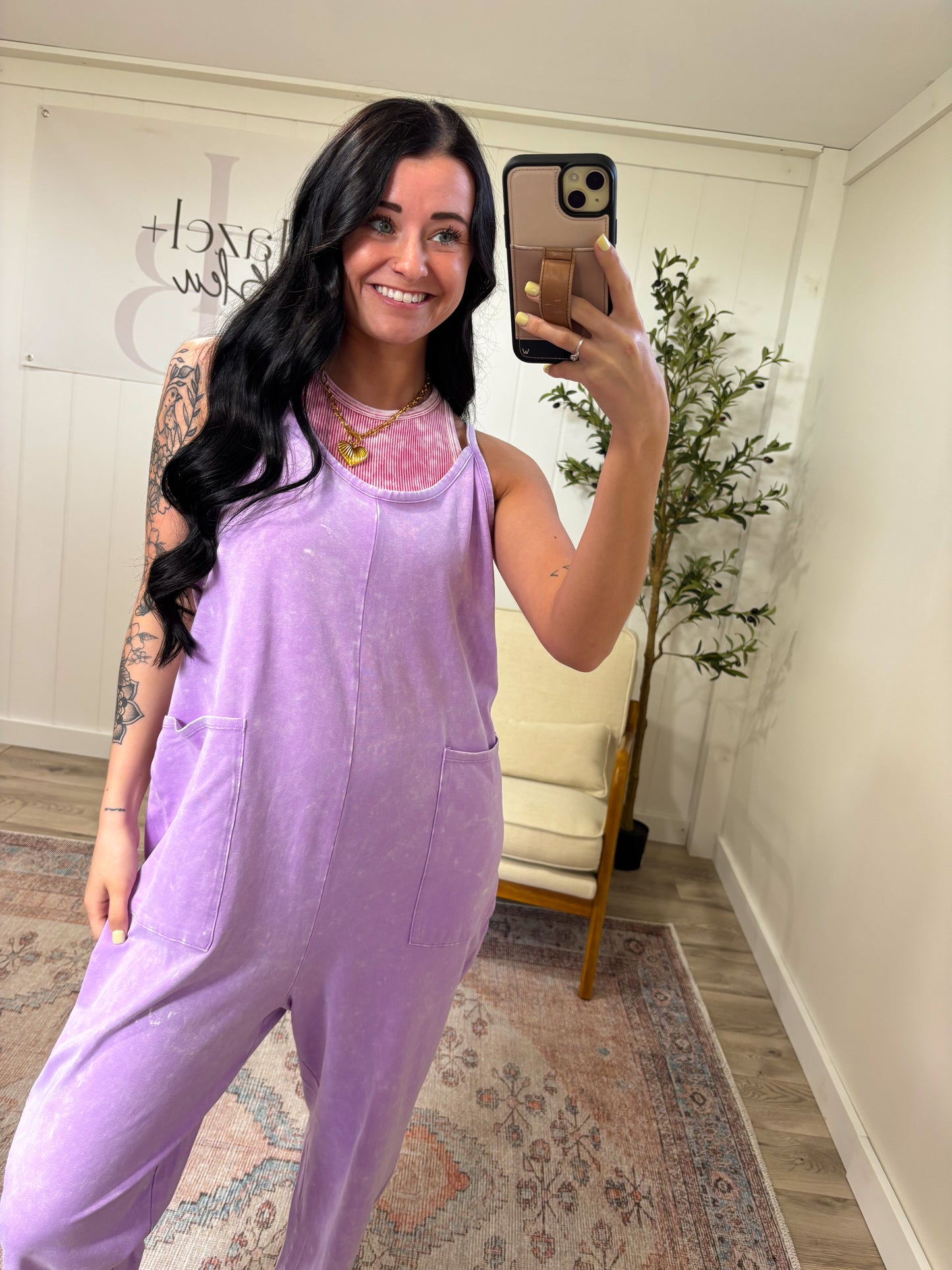 Hadley Mineral Washed Jumpsuit- Lavender