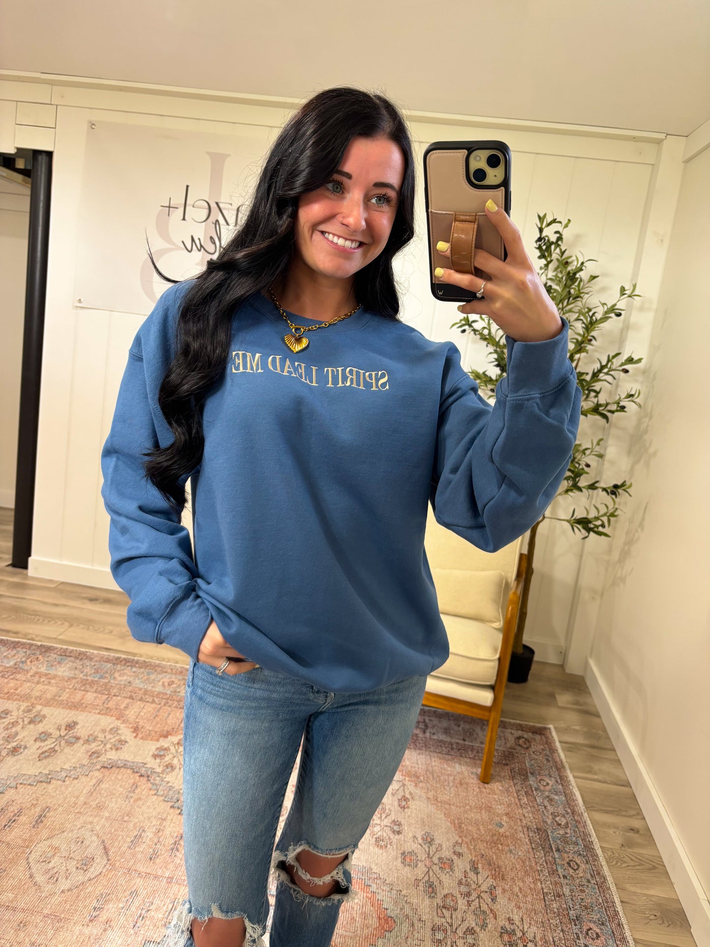 “Spirit Lead Me” Crewneck- Dusty Blue