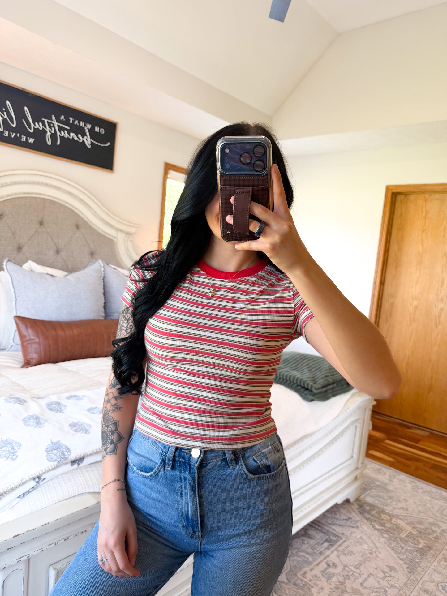 Striped Baby Tee- Coral