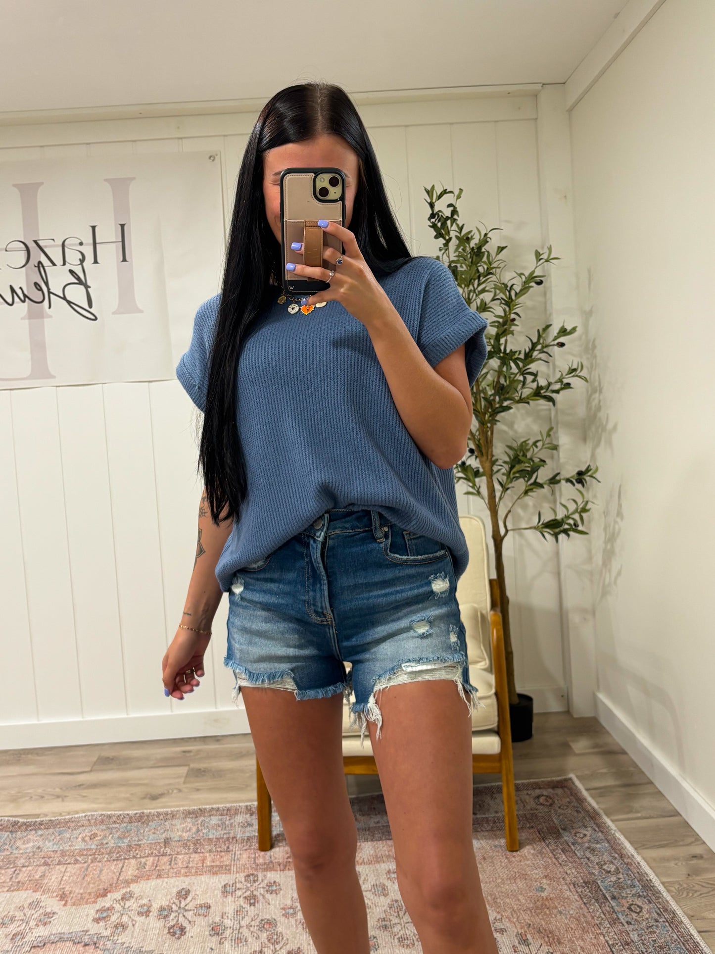 High Rise Distressed Shorts