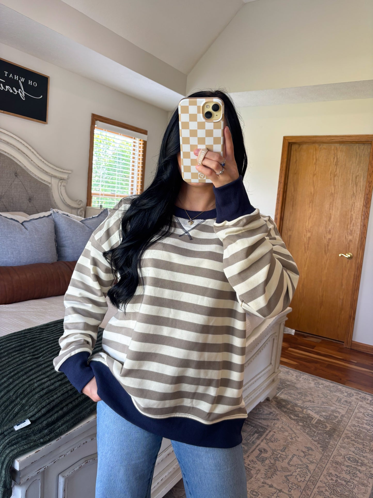 Riah Striped Top- Olive/Navy