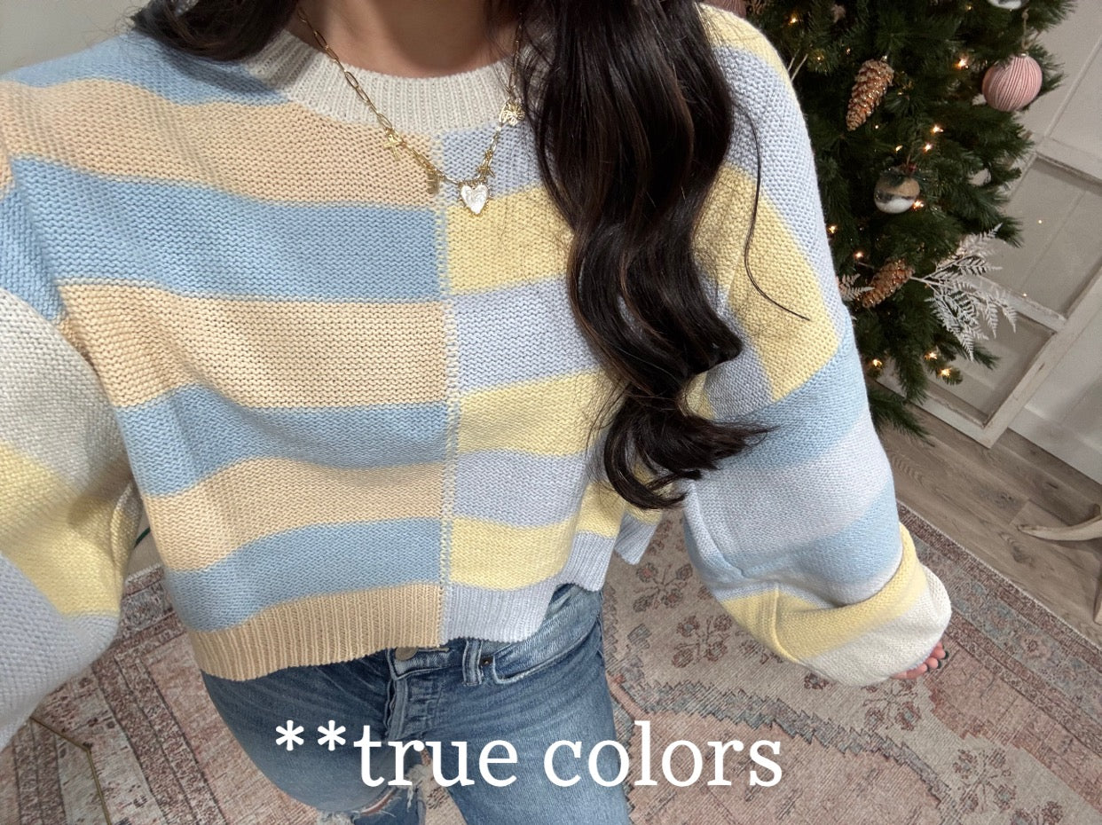 The Rowan Color Block Sweater- Yellow/Blue