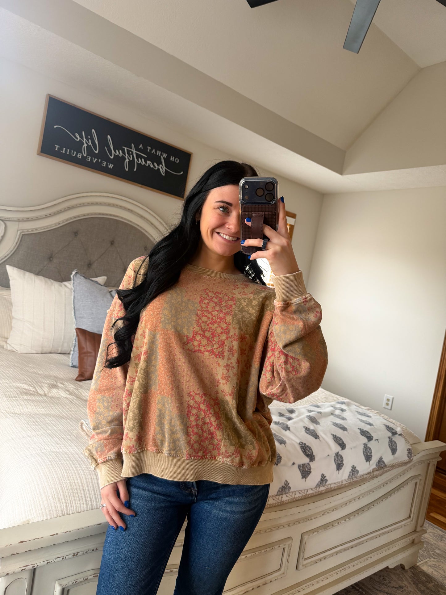 Paisley Patchwork Pullover- Khaki