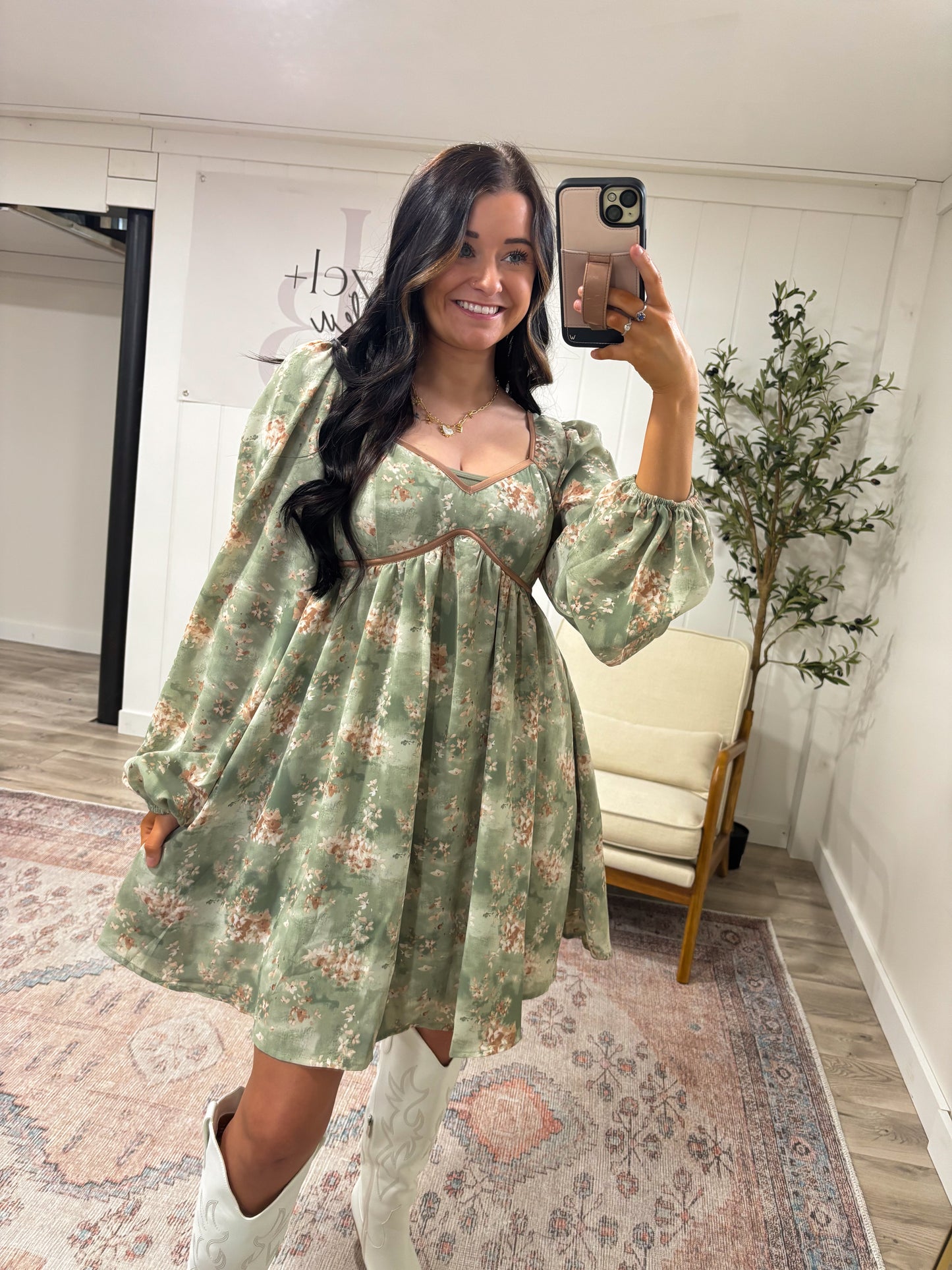 Romantic Floral Dress- Olive