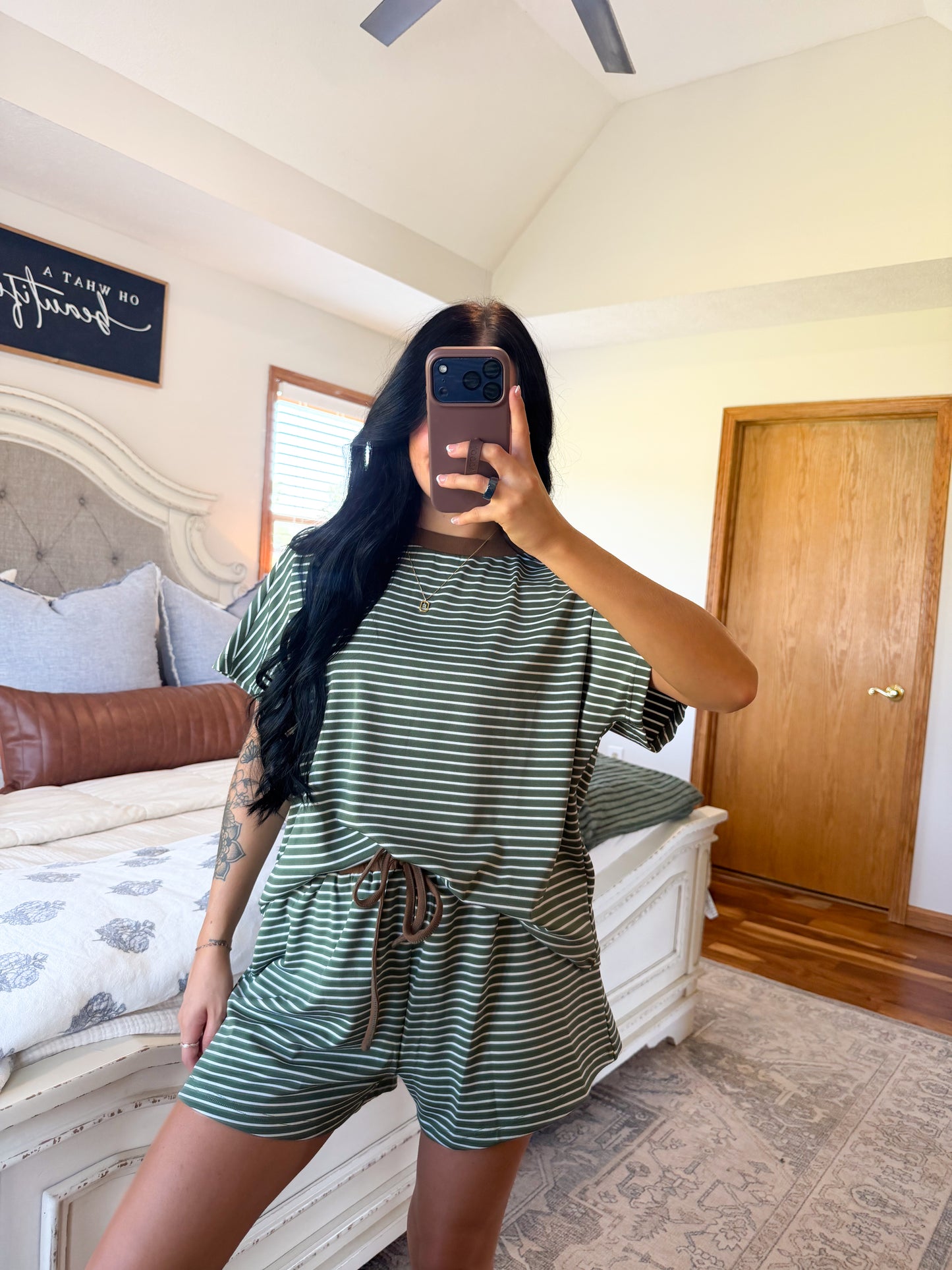 Summer Days Casual Set- Olive/Brown