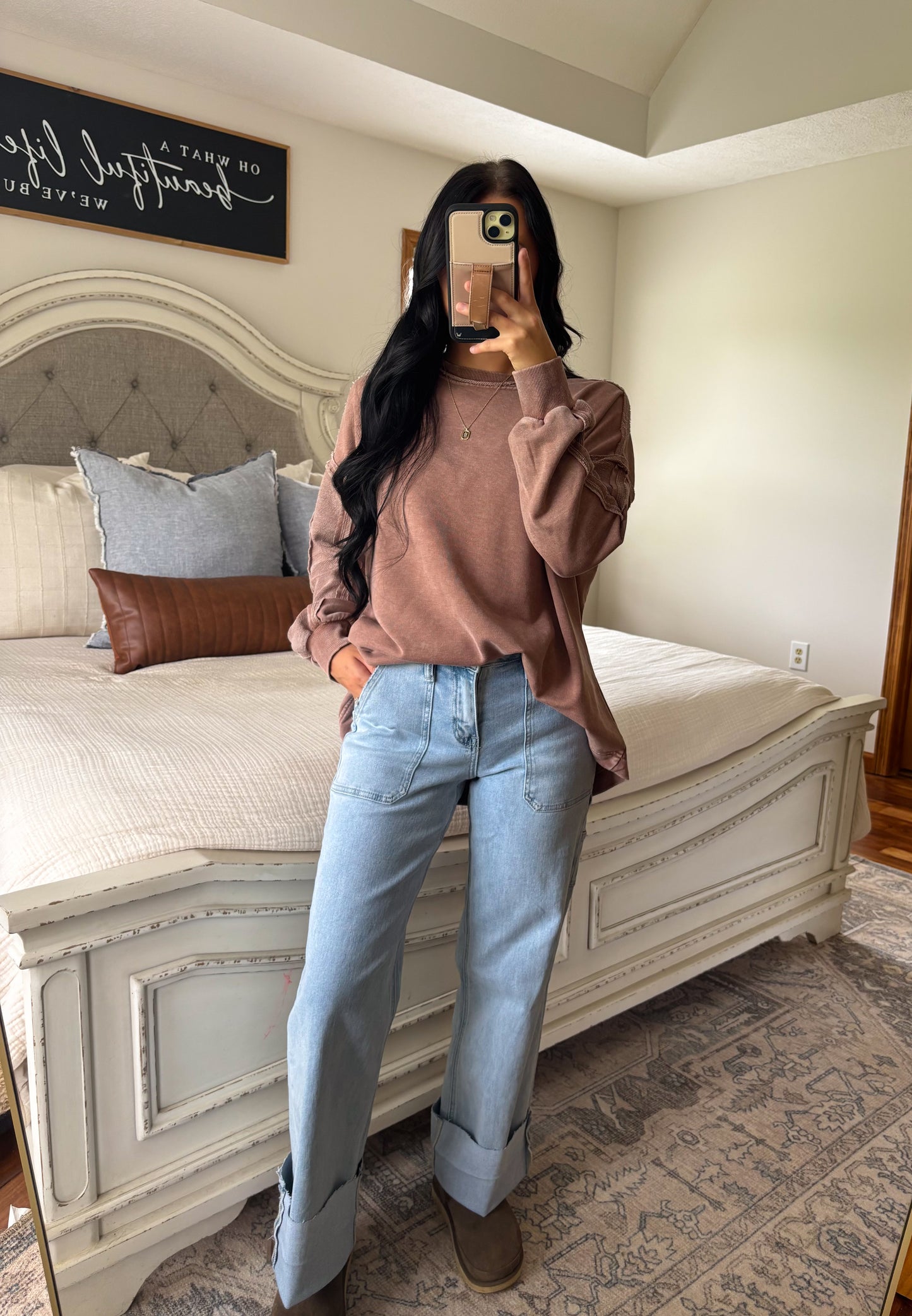 High Rise Cuffed Wide Leg Jeans