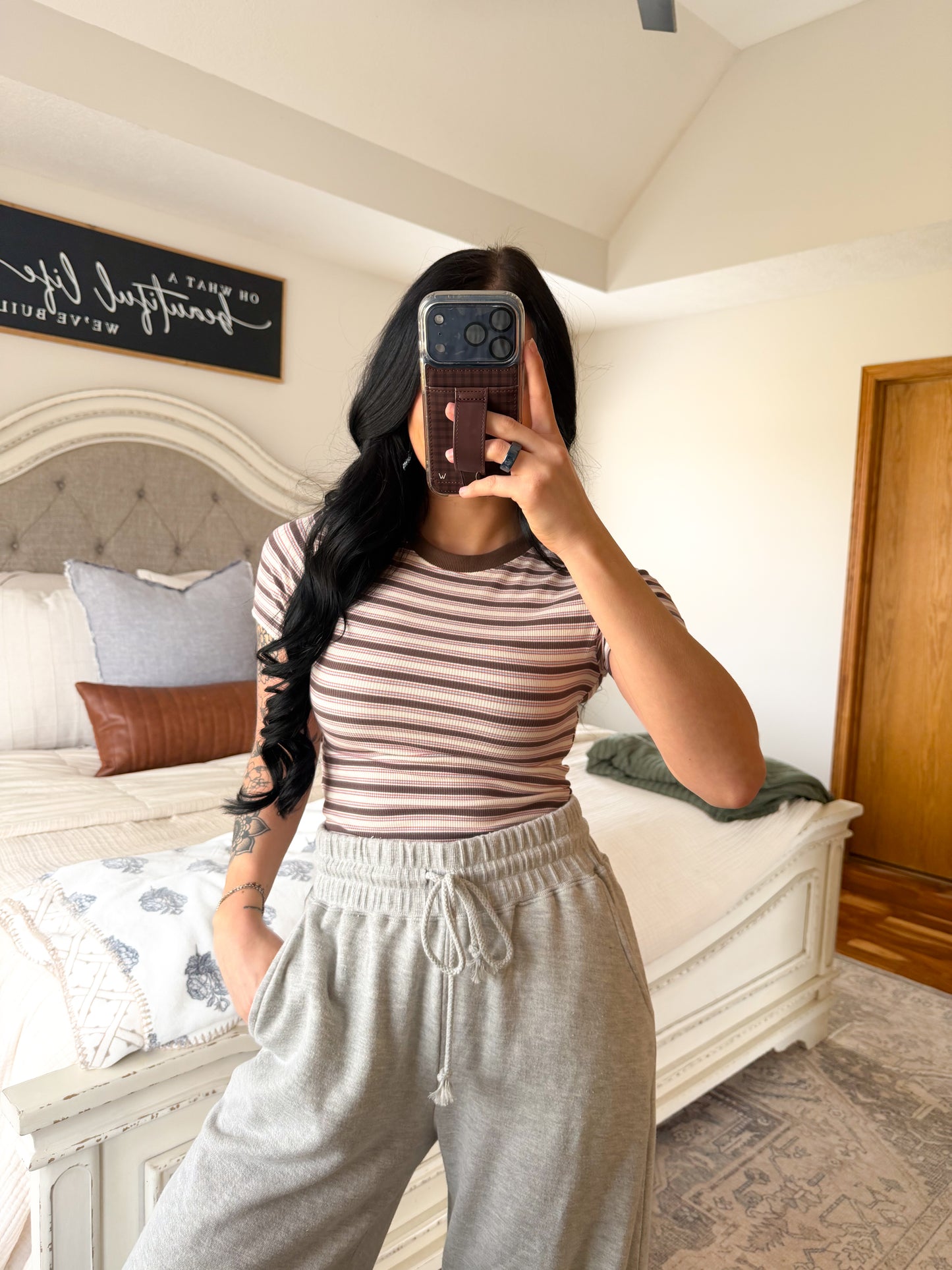 Striped Baby Tee- Taupe