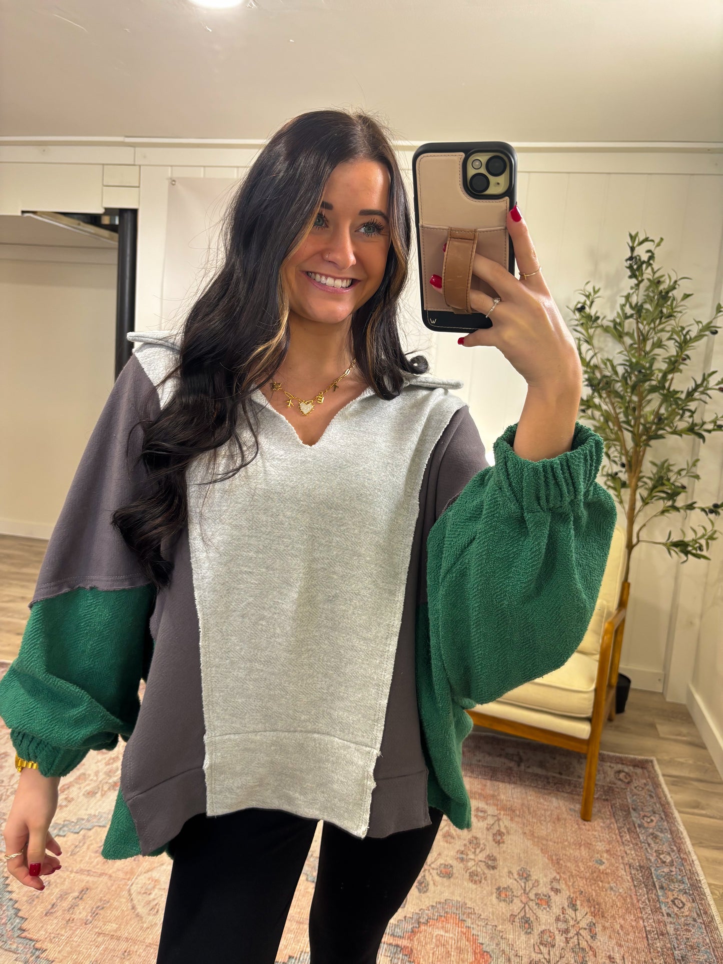 Kyleigh Pullover- Grey/Green