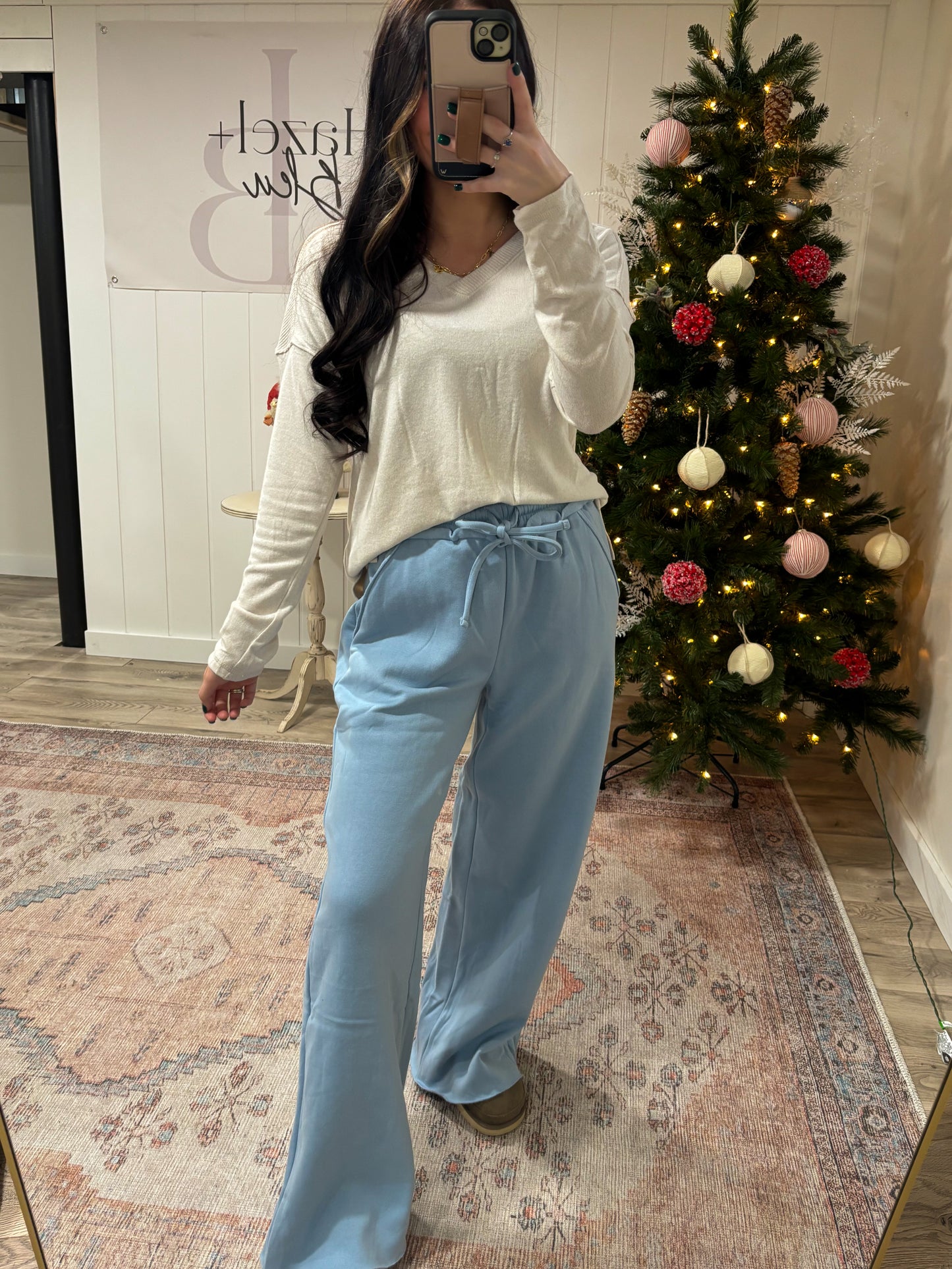 Fleece Lined Sweatpants- Ash Blue