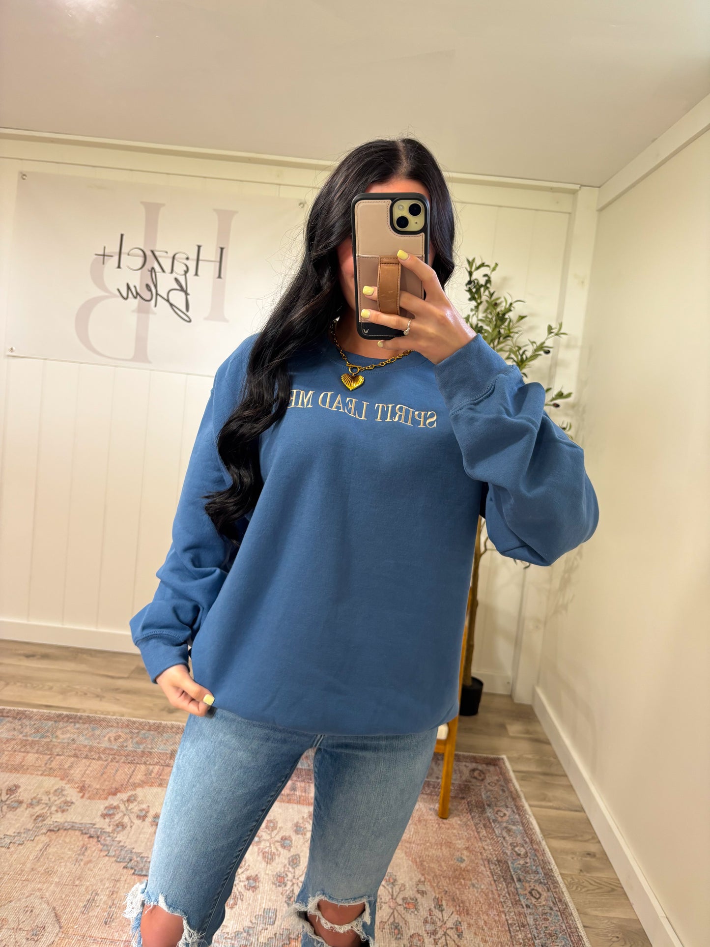 “Spirit Lead Me” Crewneck- Dusty Blue