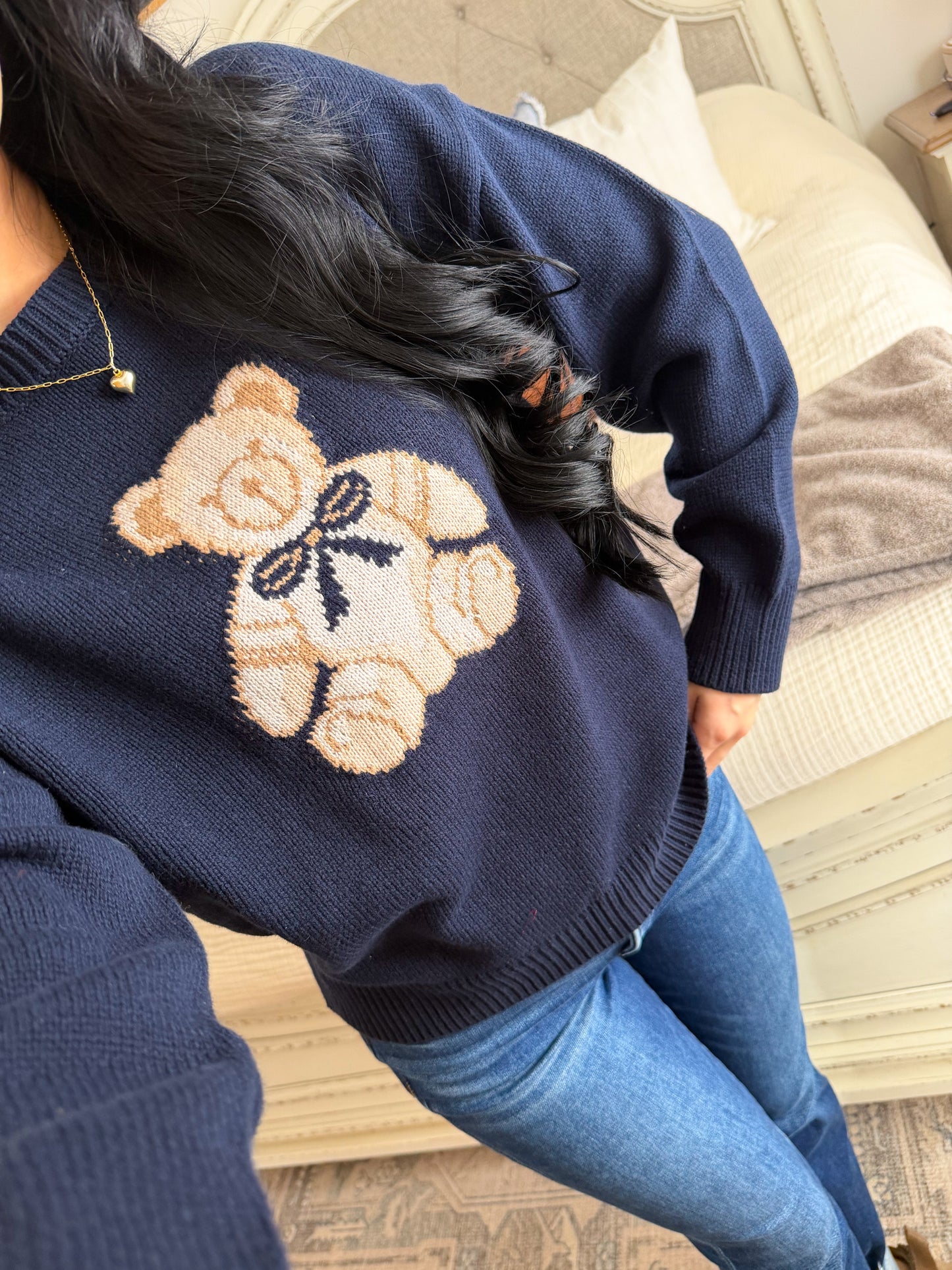 Teddy Bear Sweater- Navy