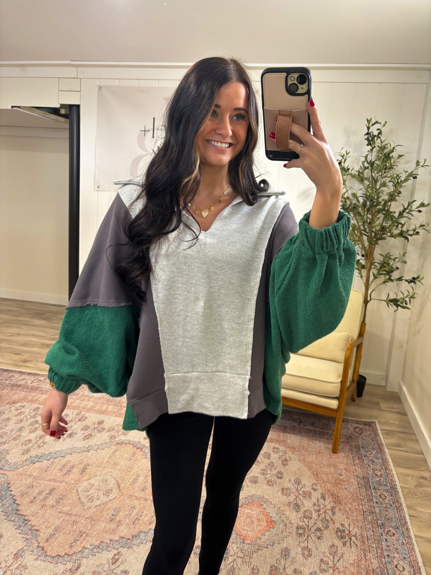 Kyleigh Pullover- Grey/Green