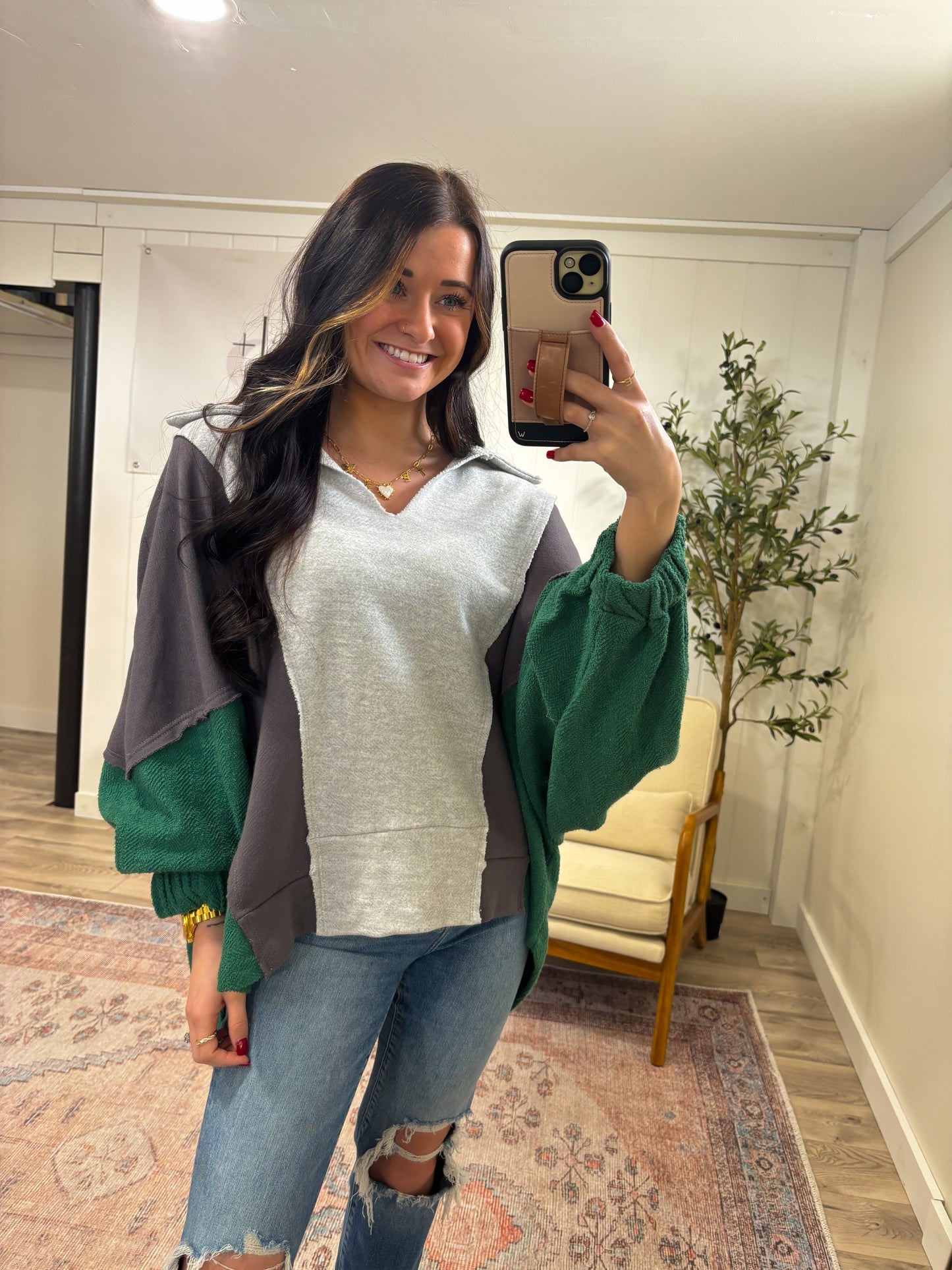 Kyleigh Pullover- Grey/Green