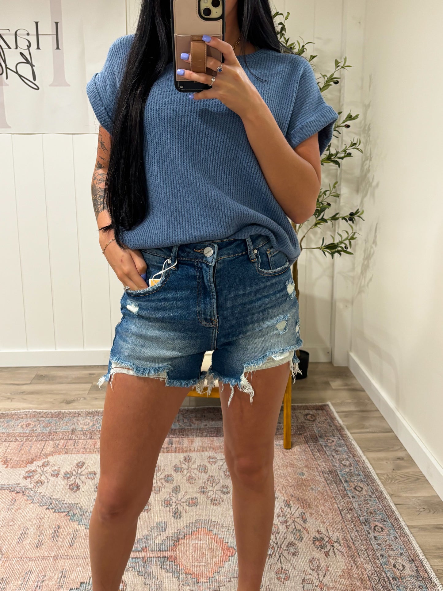 High Rise Distressed Shorts