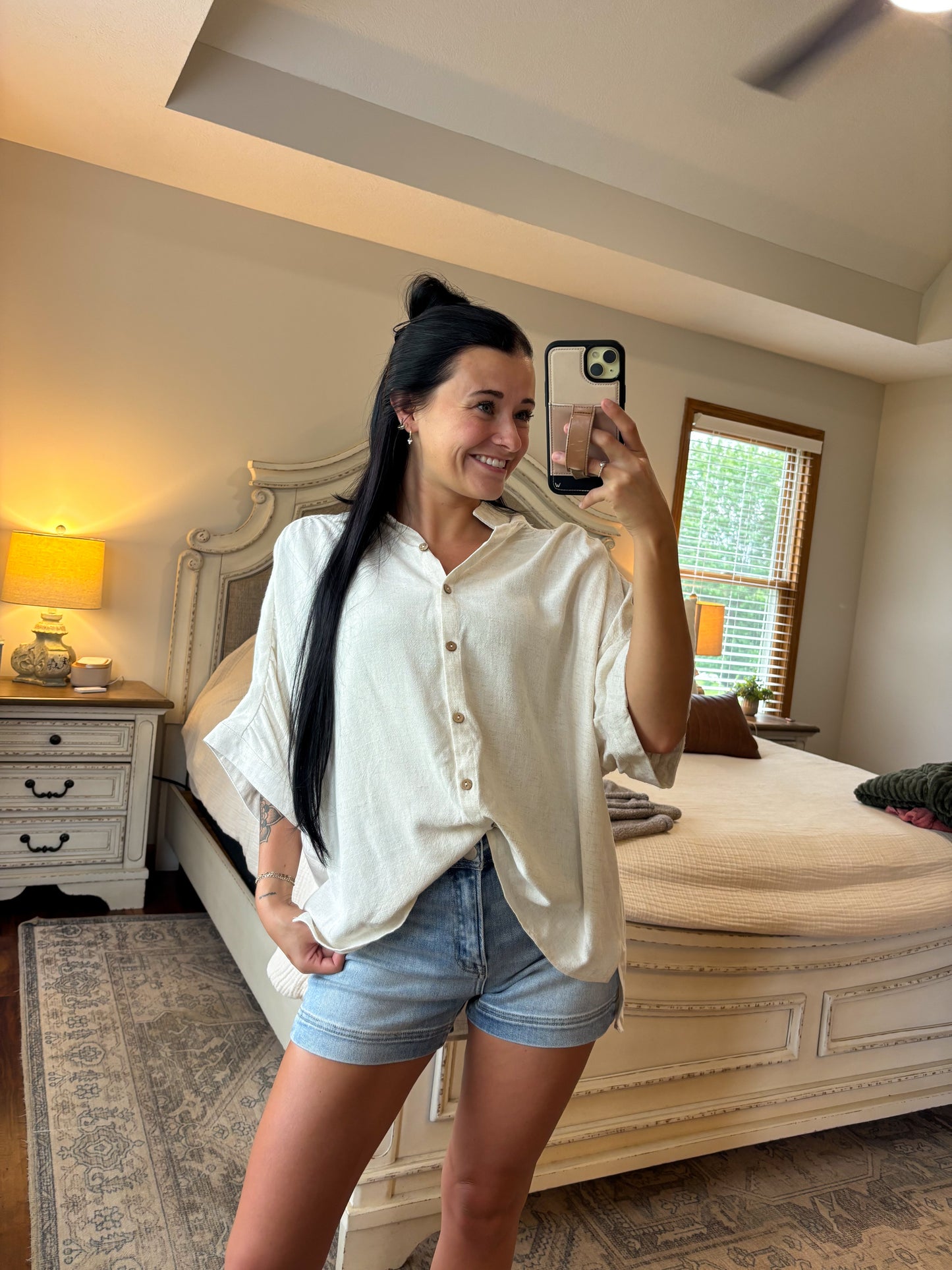 Linen Button Down - Heathered Beige