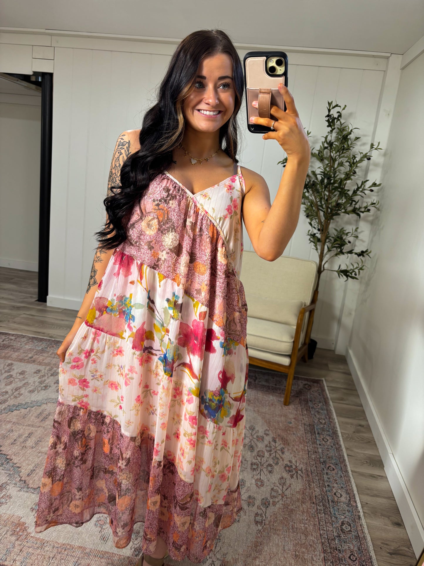 Paisley Mixed Print Dress- Berry Mix