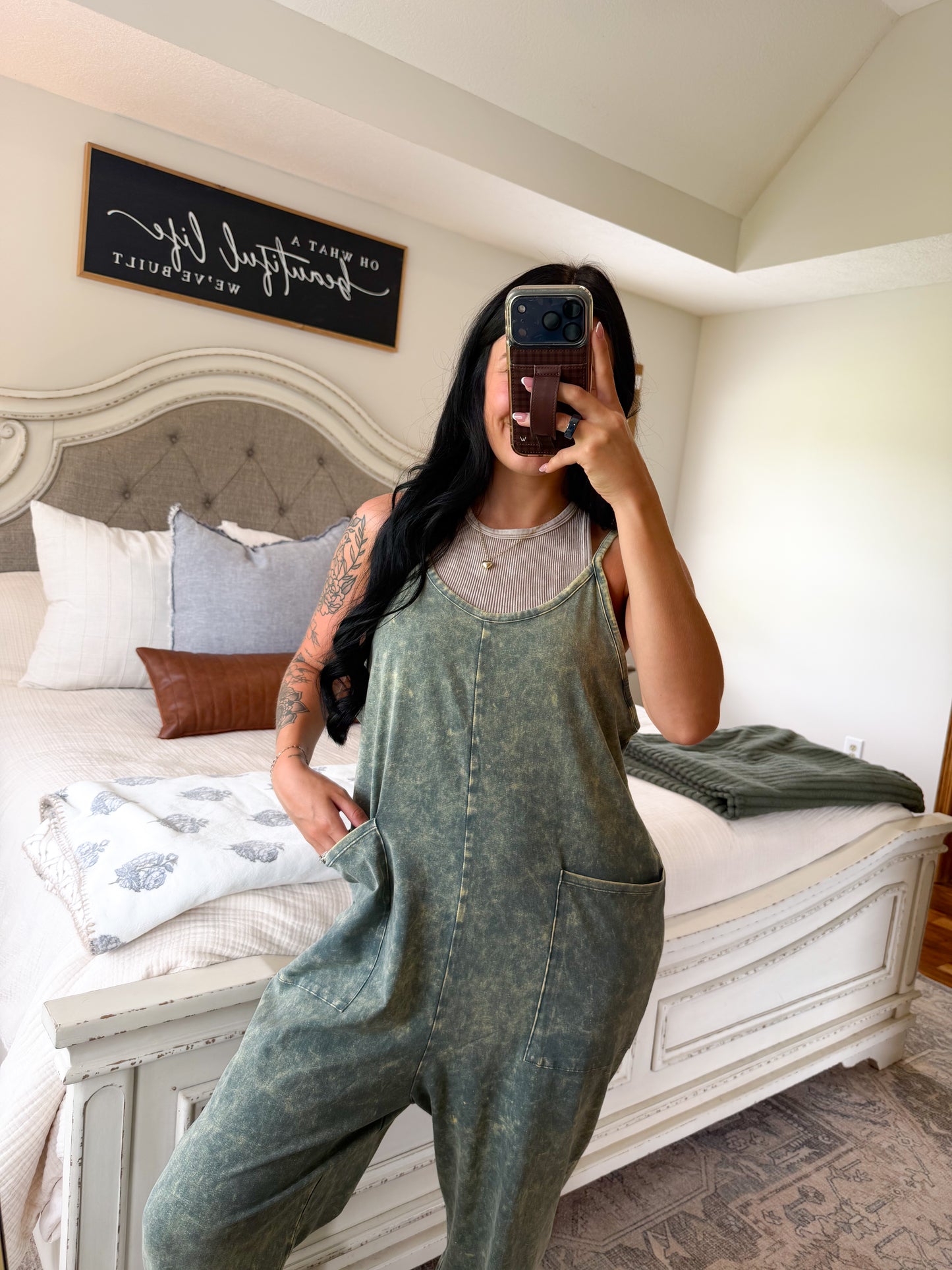 Hadley Mineral Washed Jumpsuit- Ash Jade