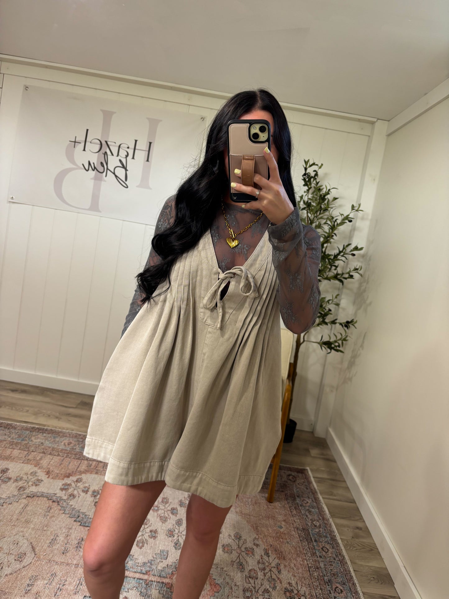 Lace Long Sleeve Top- Slate