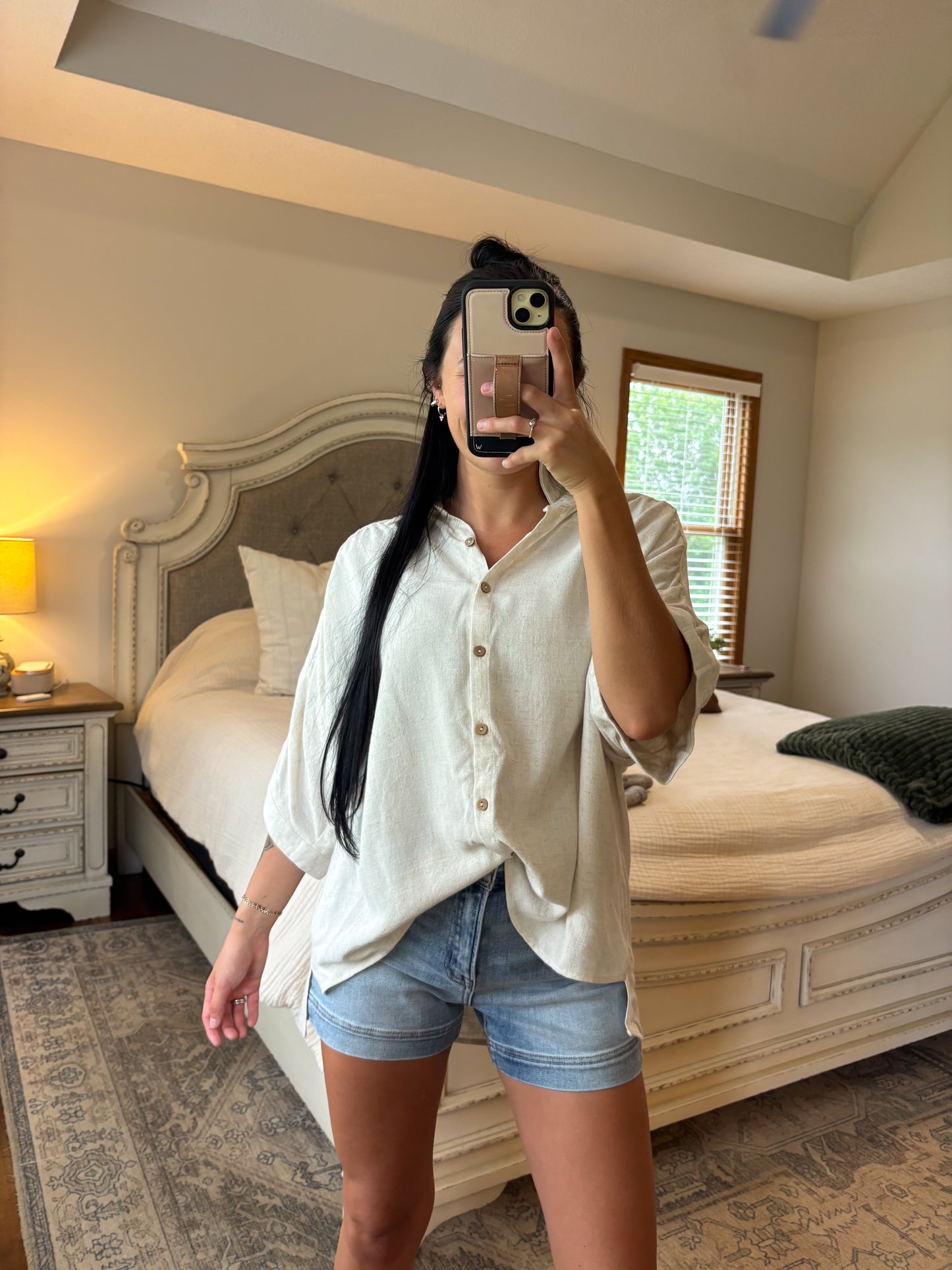 Linen Button Down - Heathered Beige