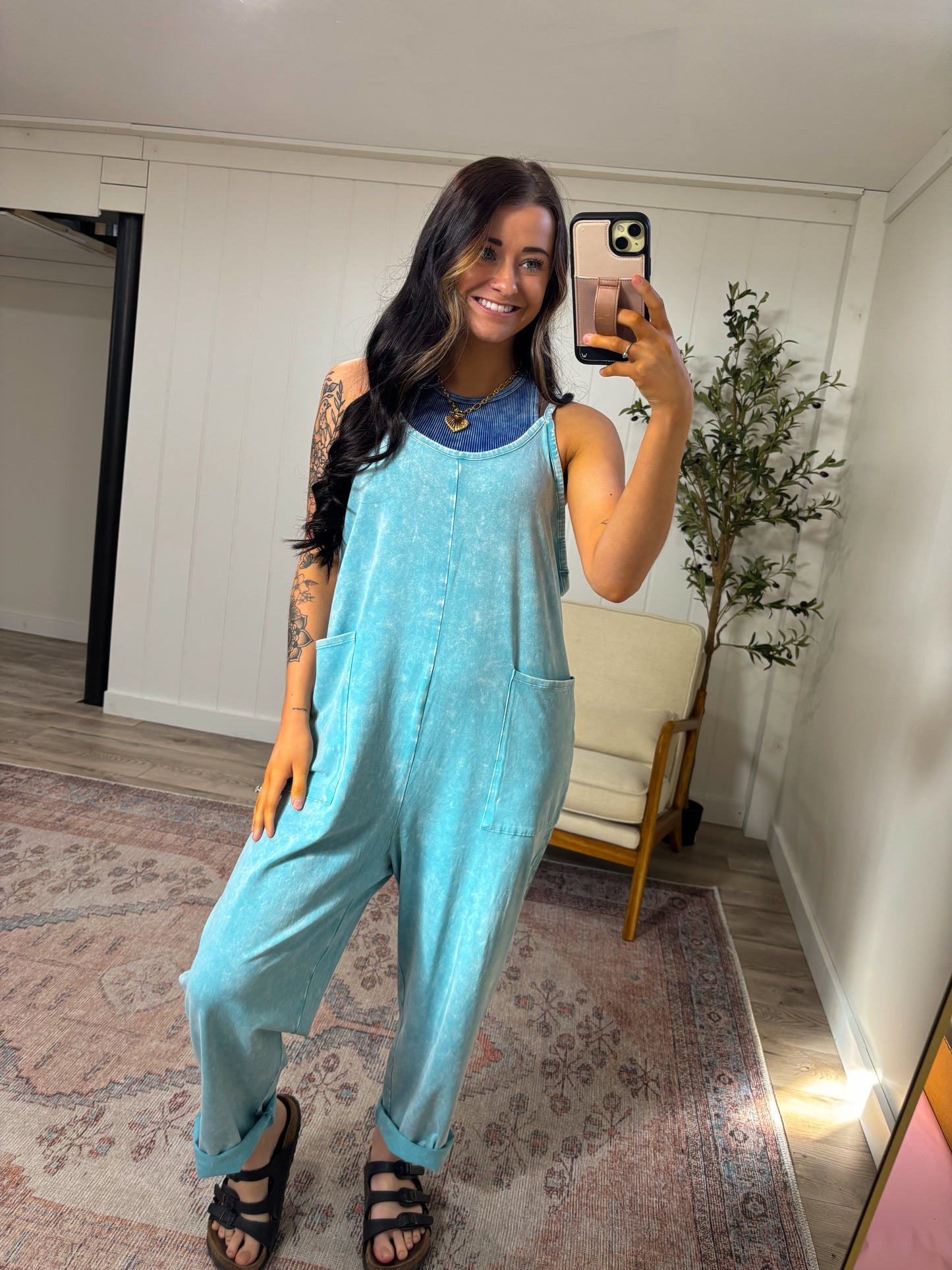 Hadley Mineral Washed Jumpsuit- Sky Blue