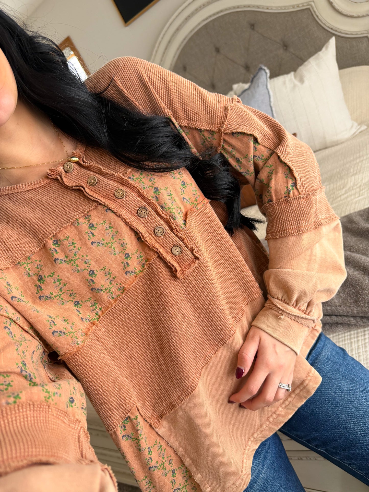 Mixed Media Sweater- Camel