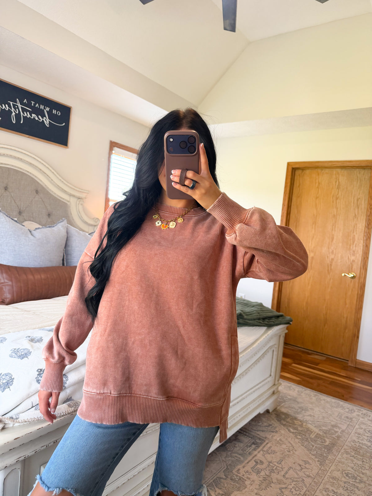 Ellie High Low Pullover- Rust