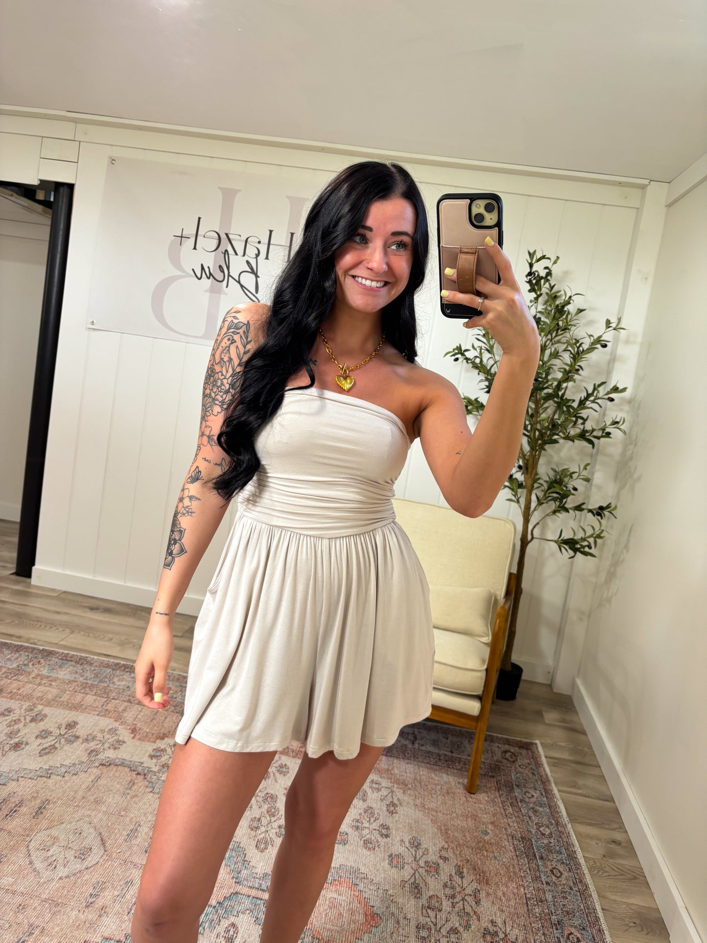 Summer Strapless Romper- Sand Beige