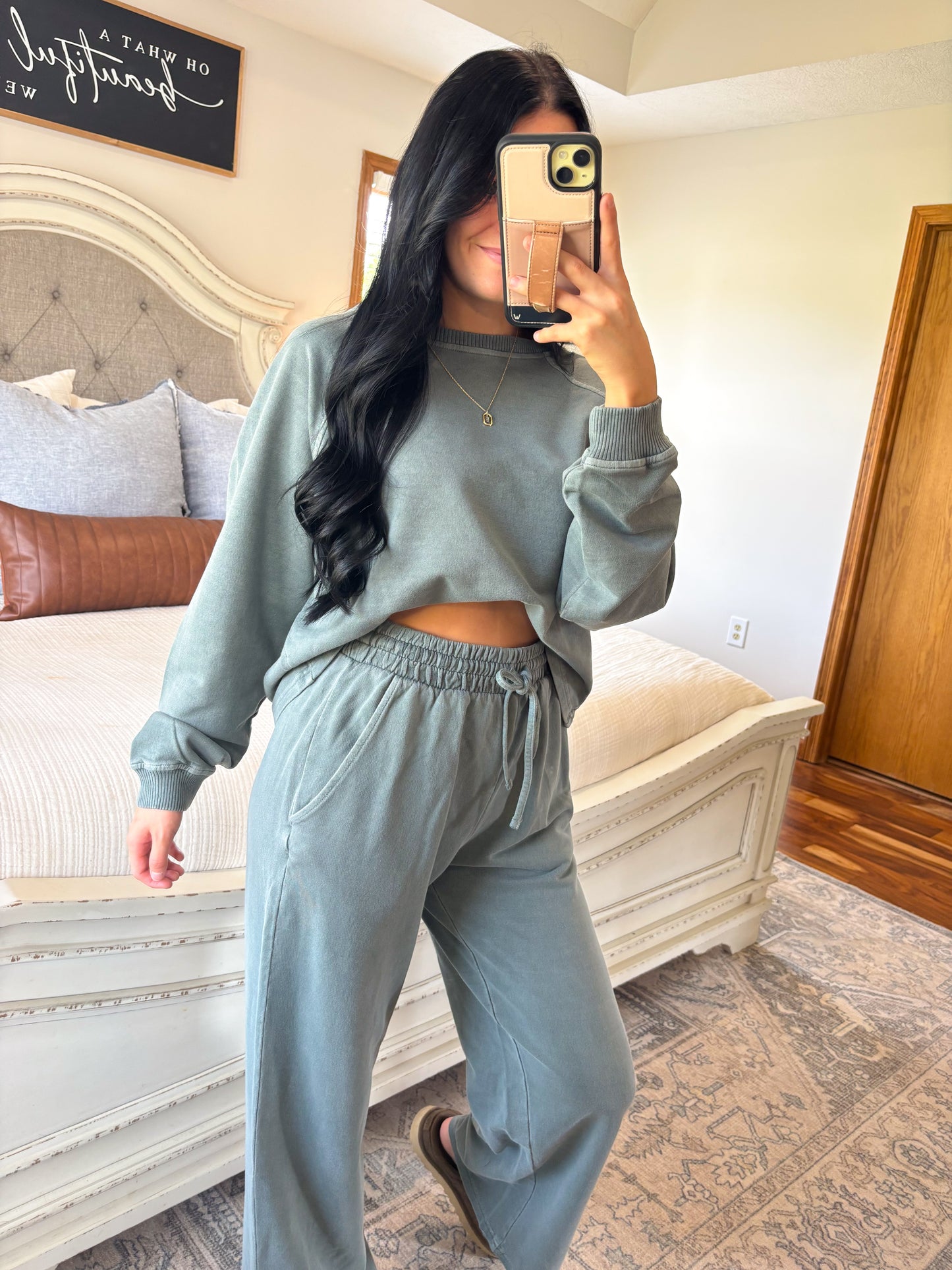 Washed French Terry Set- Ash Jade