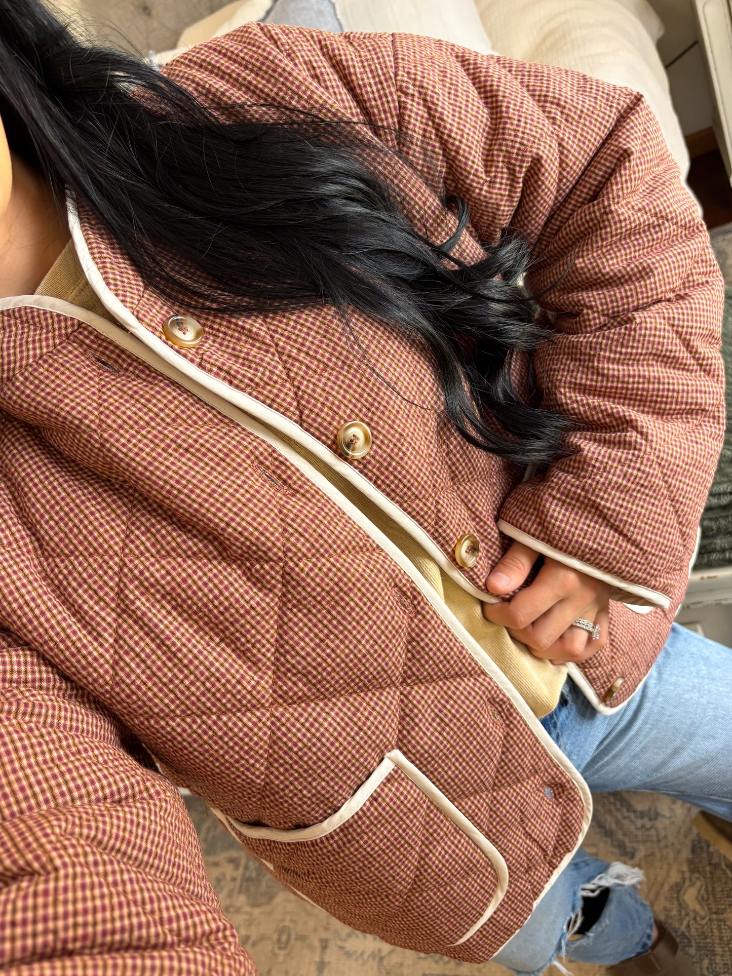 Gracie Gingham Quilted Jacket- Rose