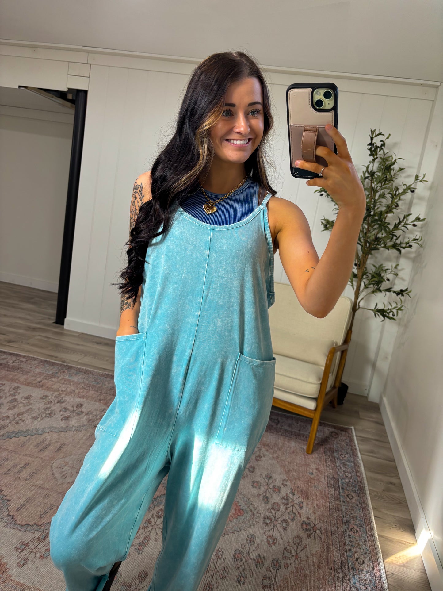 Hadley Mineral Washed Jumpsuit- Sky Blue
