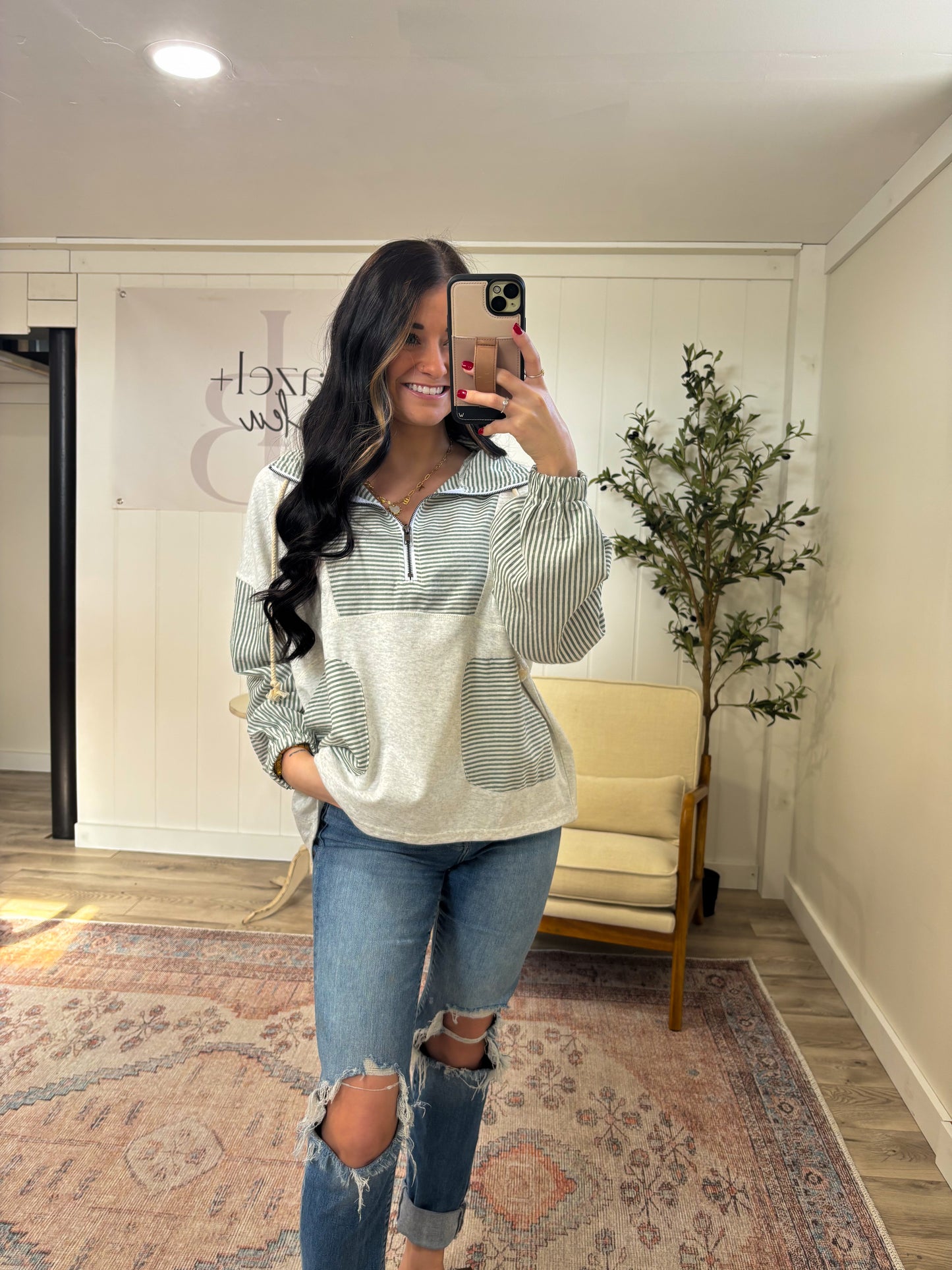 Raina Quarterzip- Green/Grey