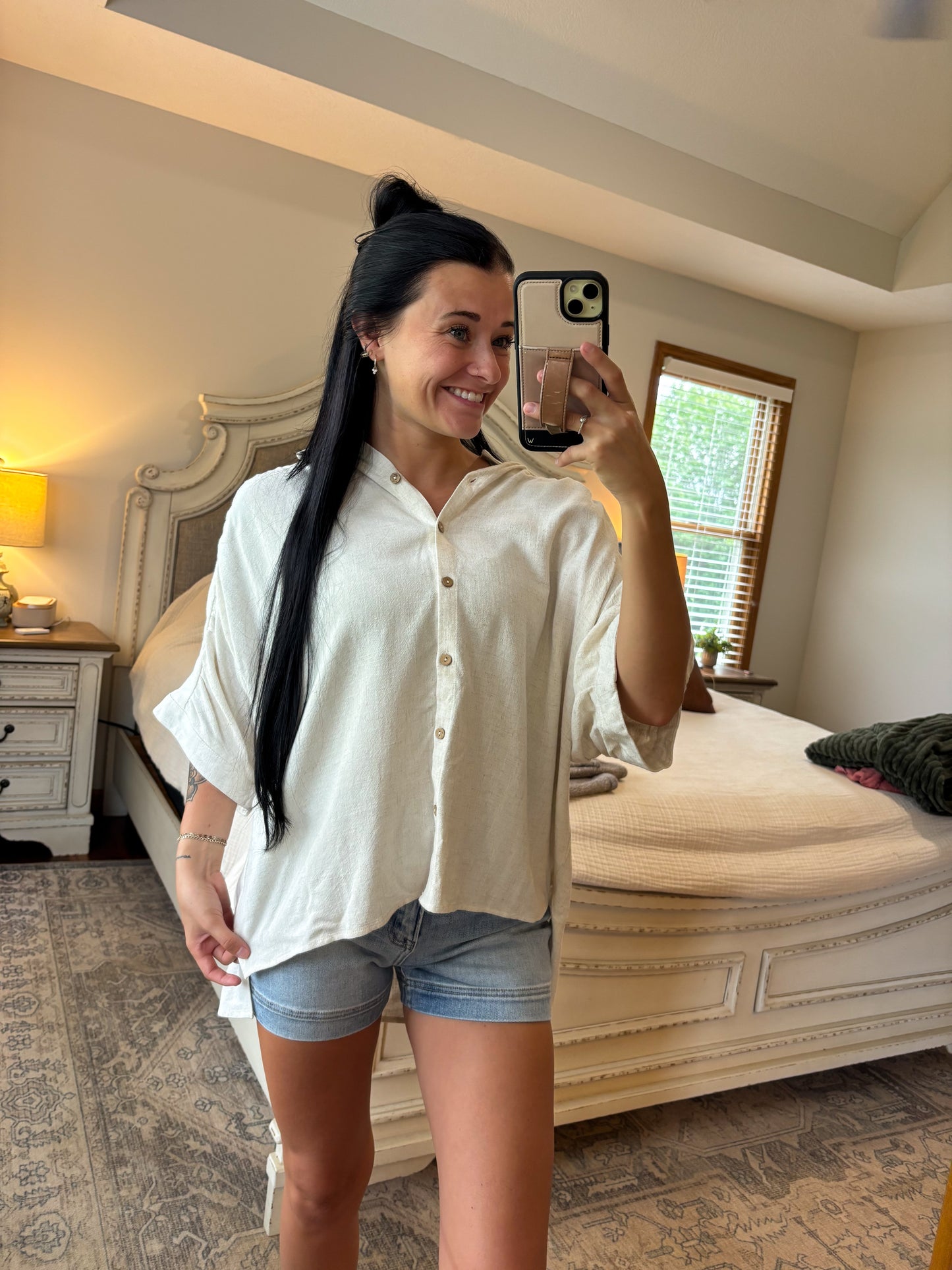 Linen Button Down - Heathered Beige
