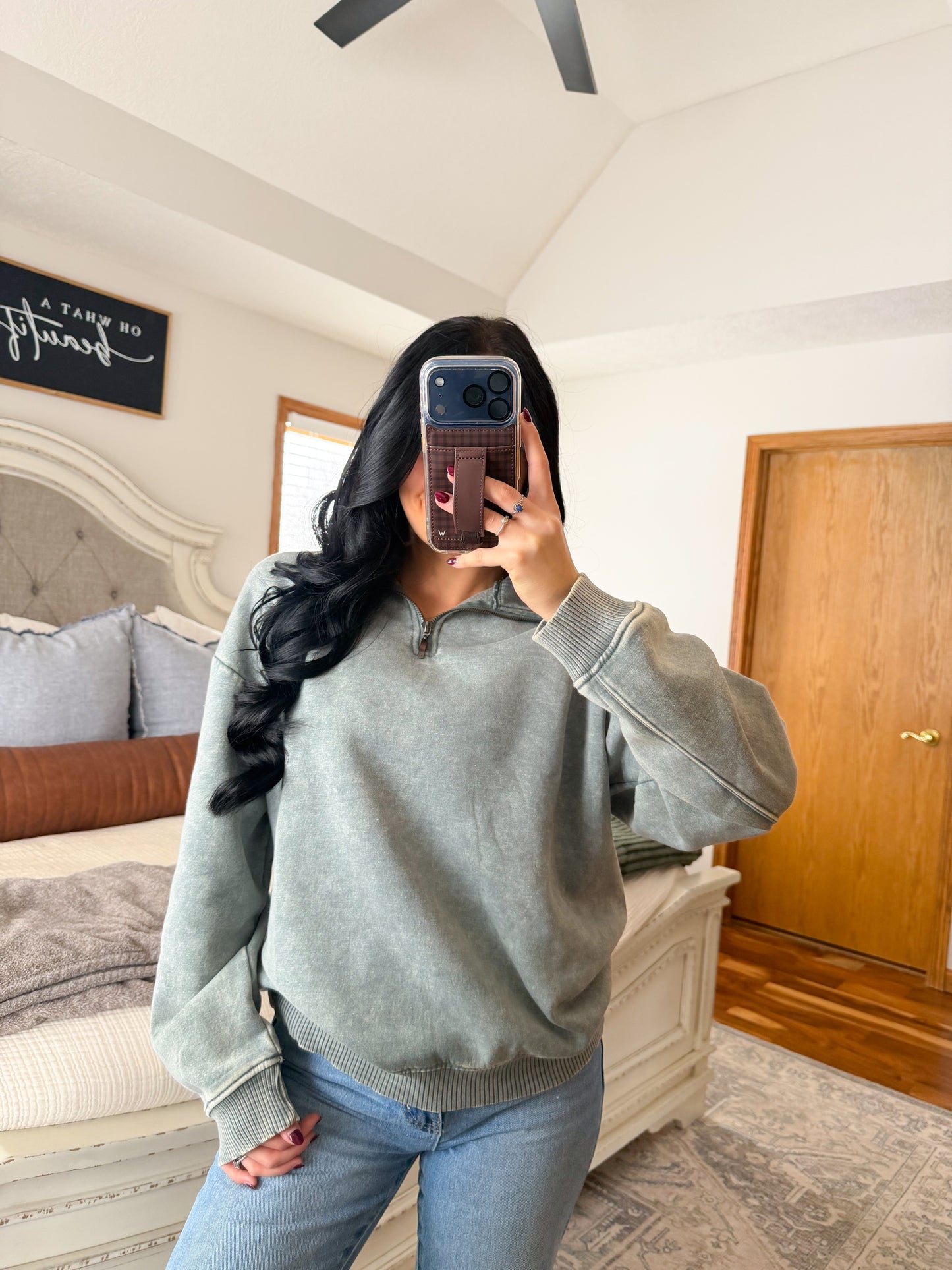 Everleigh Quarterzip- Ash Jade