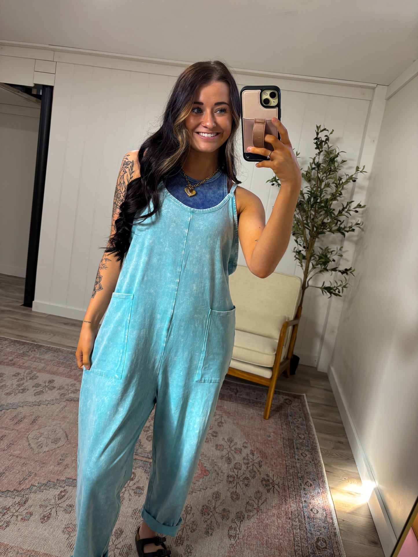 Hadley Mineral Washed Jumpsuit- Sky Blue