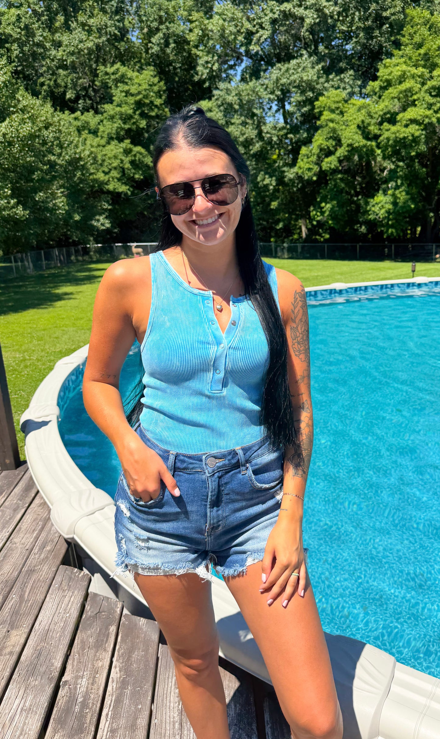 Sky Blue Button Tank