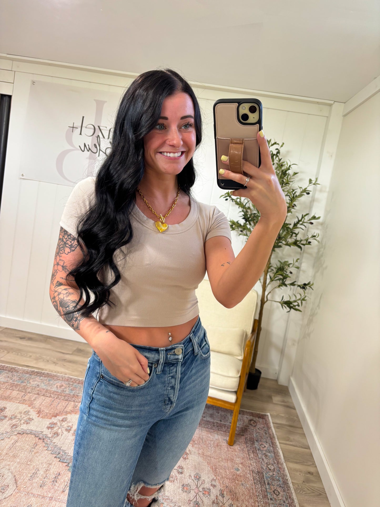 Ribbed Cropped Shirt- Ash Mocha