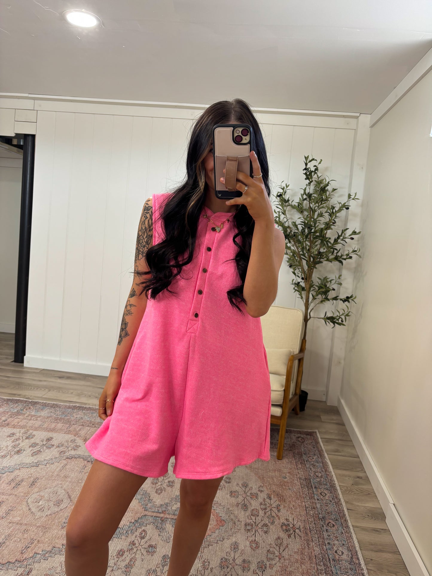 Comfy Terry Romper- Neon Pink