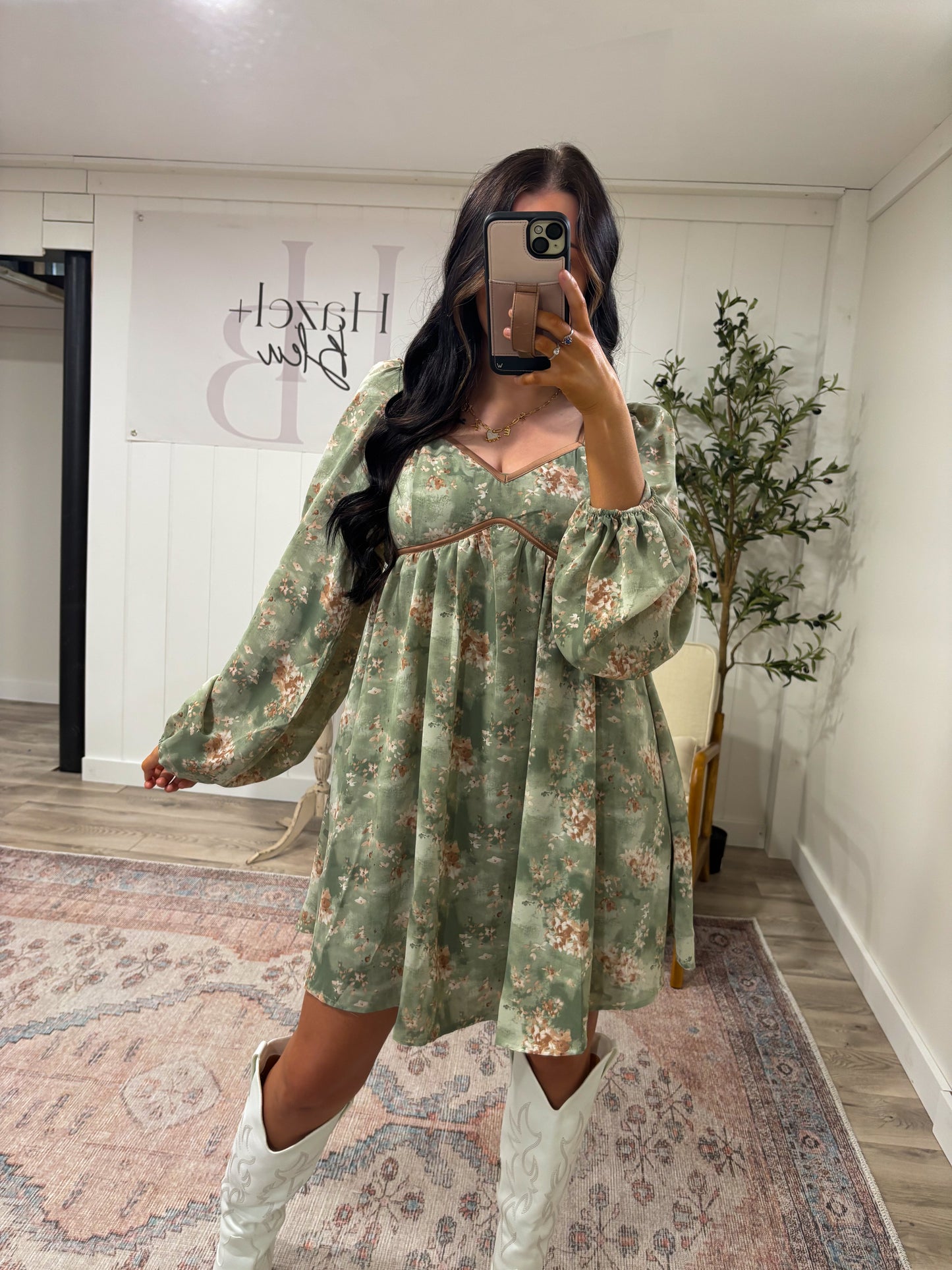 Romantic Floral Dress- Olive