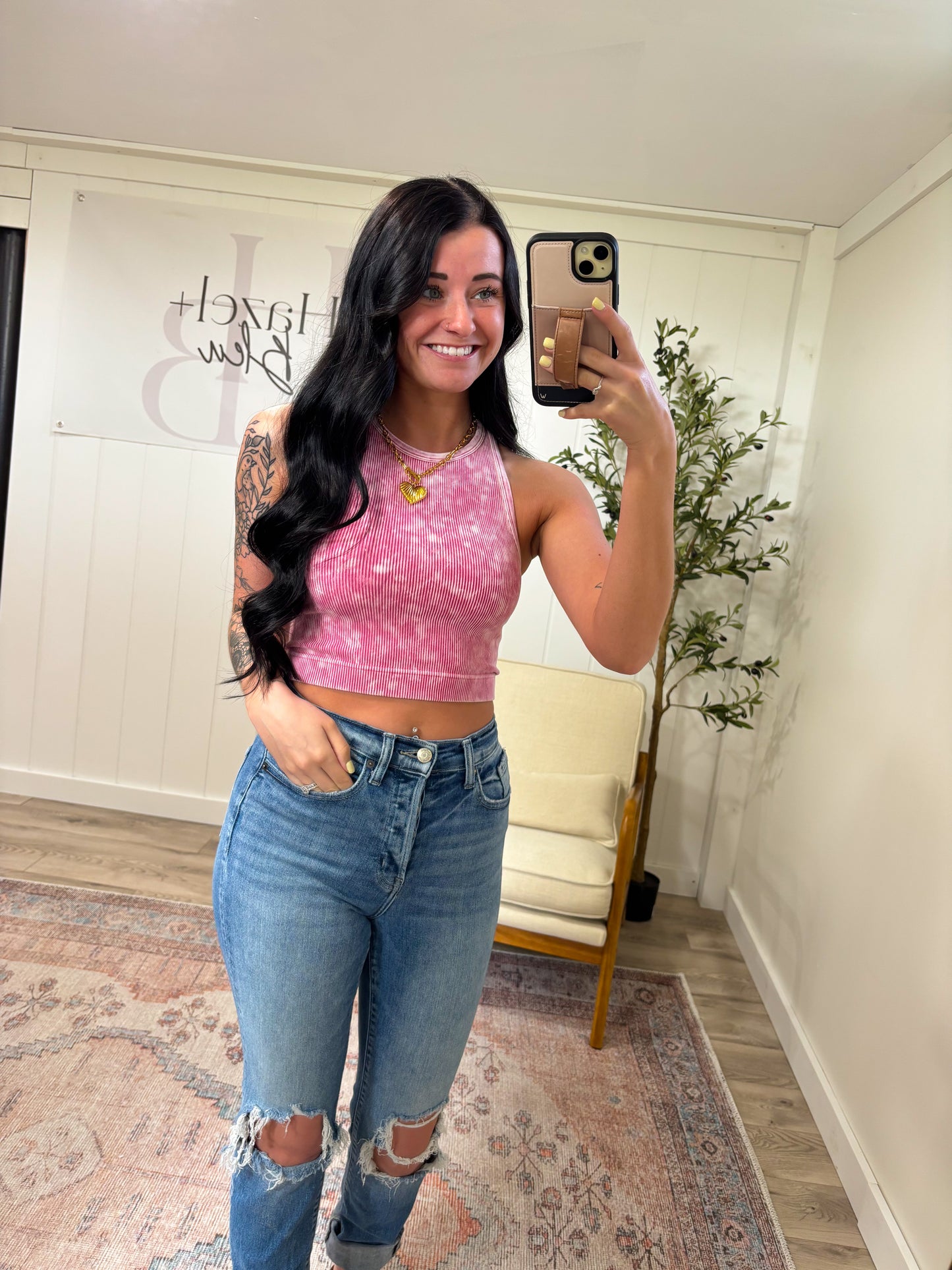 Mineral Washed Tank- Pink