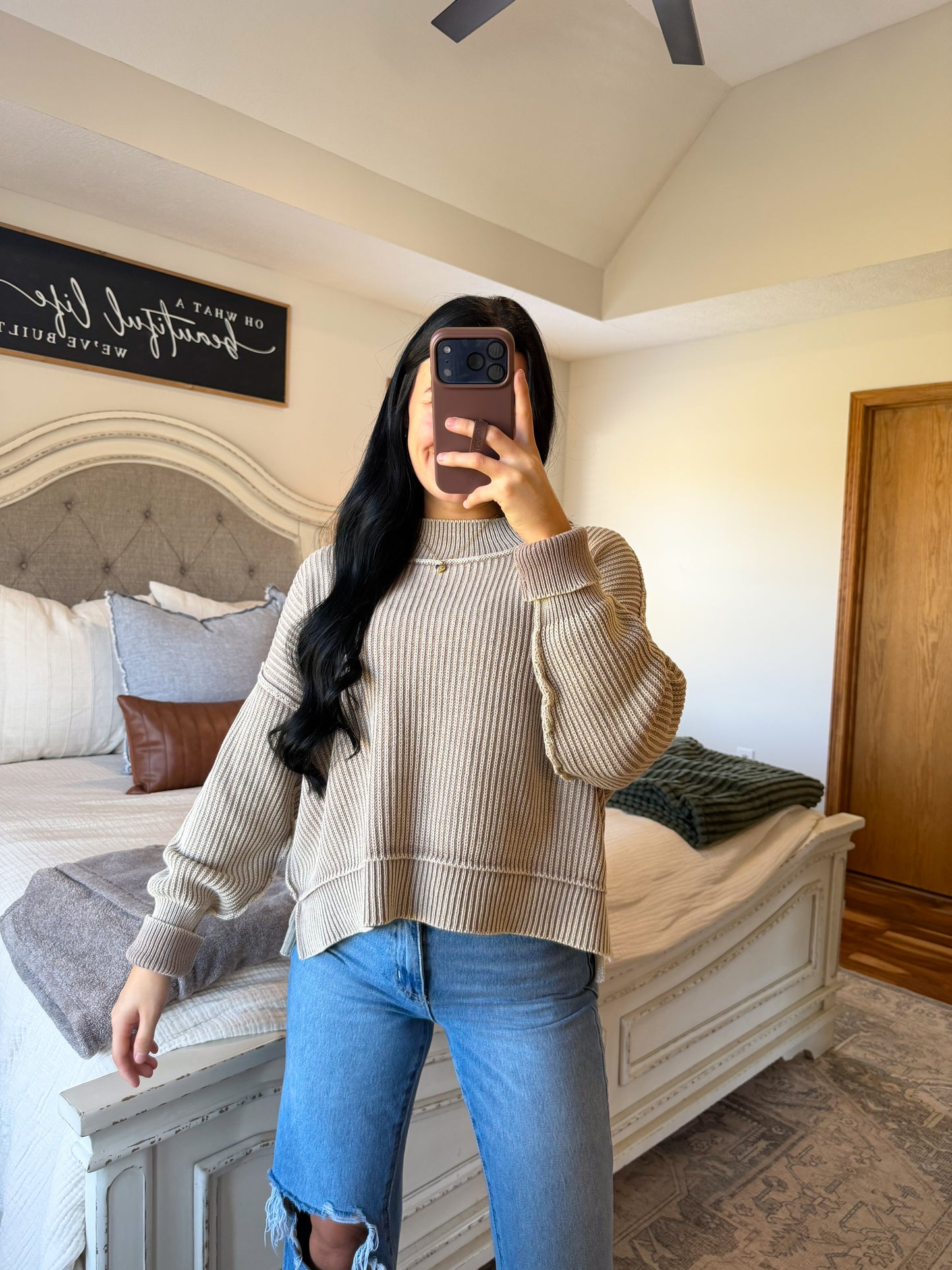 Noelle Striped Sweater- Lt Mocha