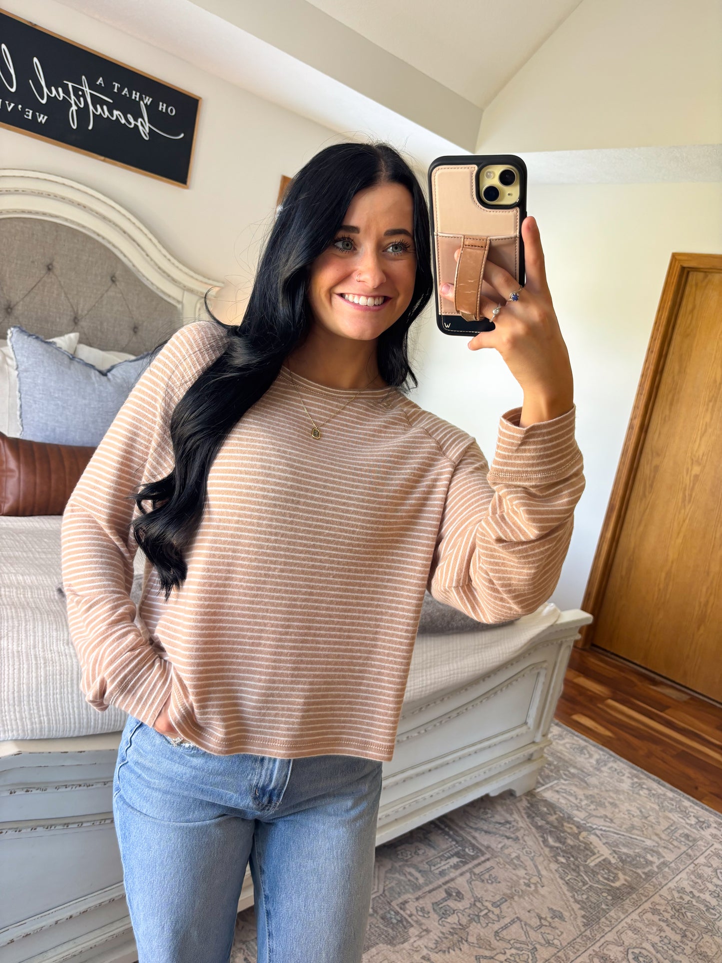 Ultra Soft Striped Top- Taupe
