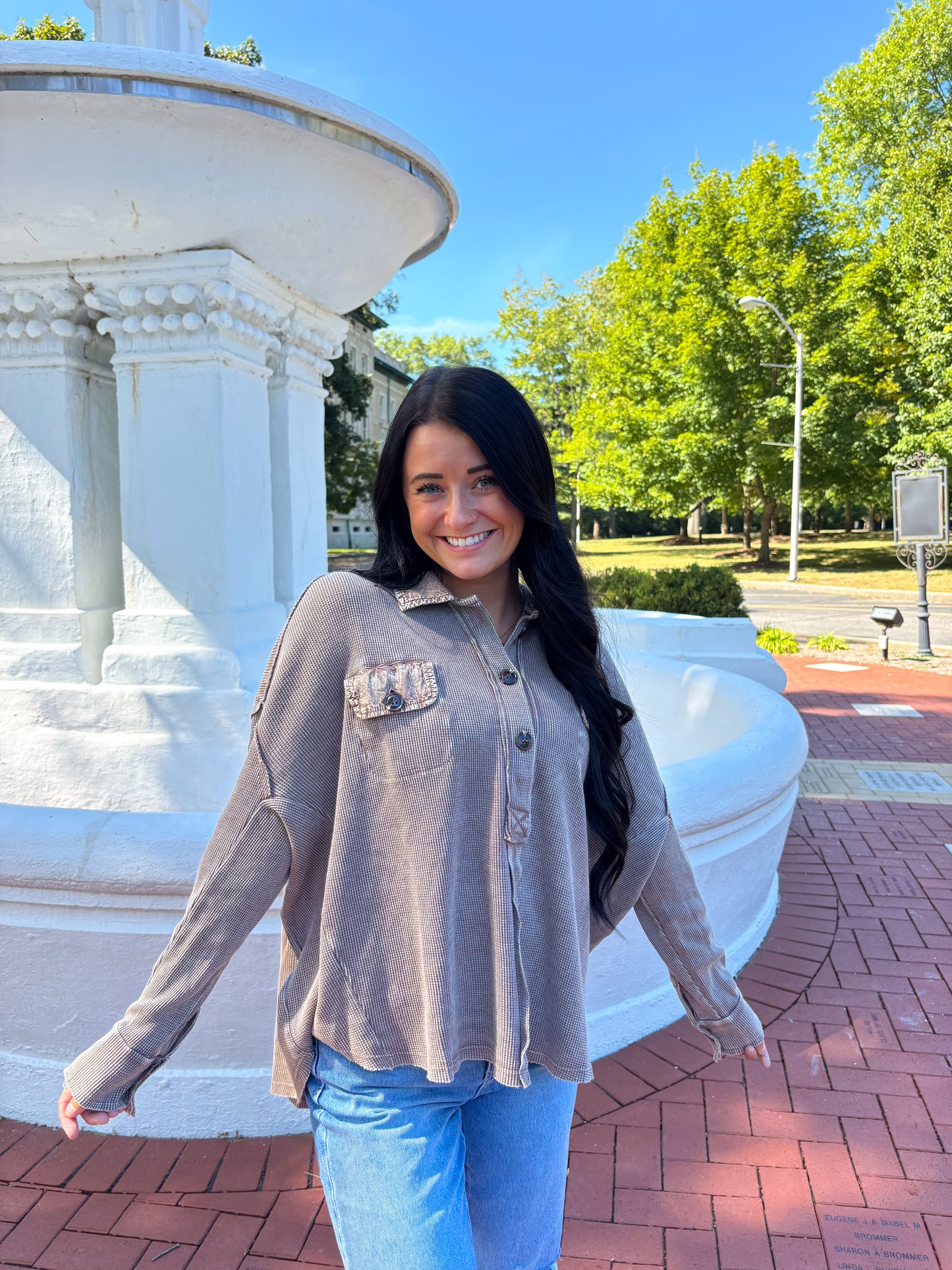 Olivia Waffle Button Up-Toffee