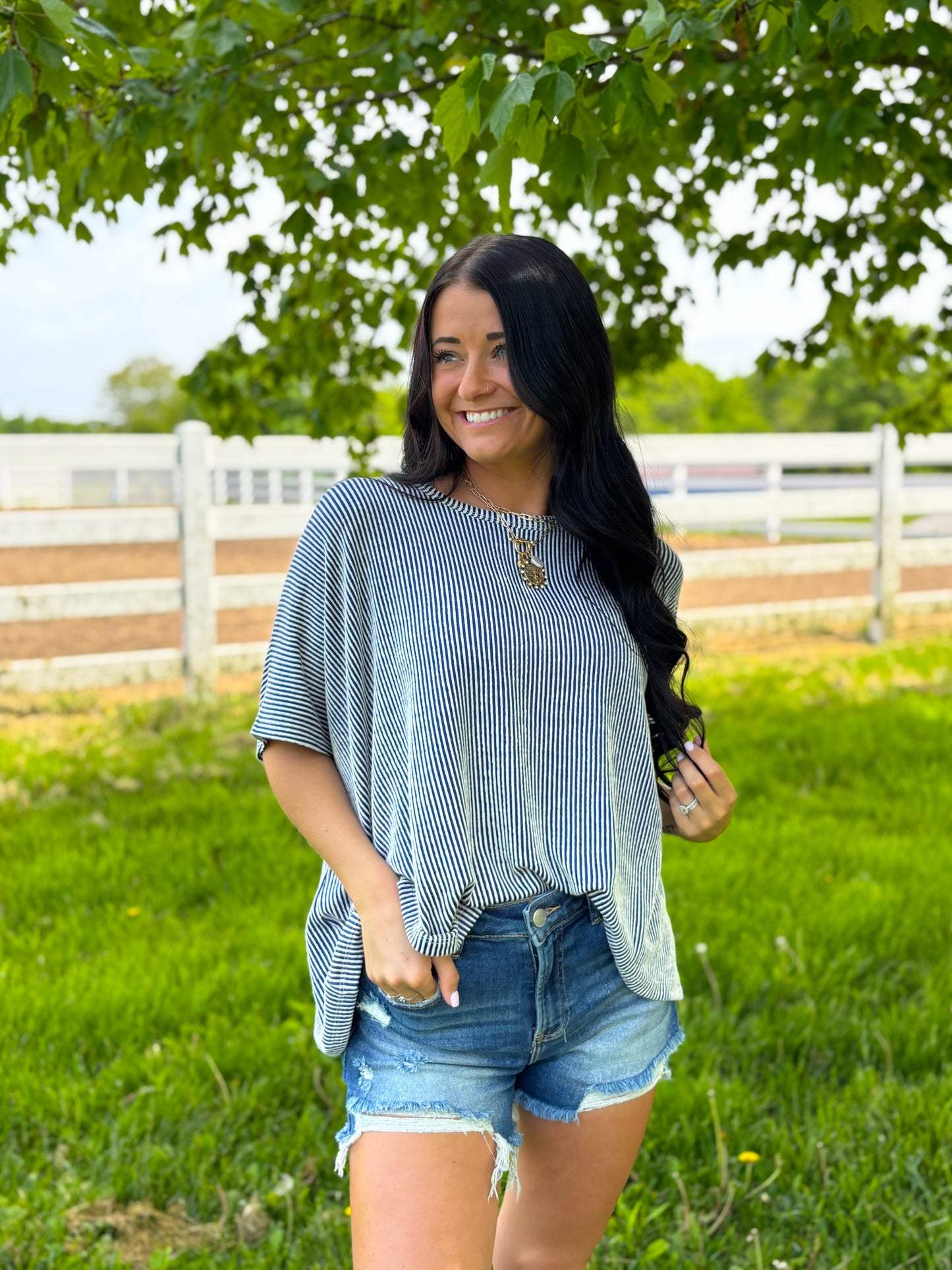 Cassidy Ribbed Top- Navy