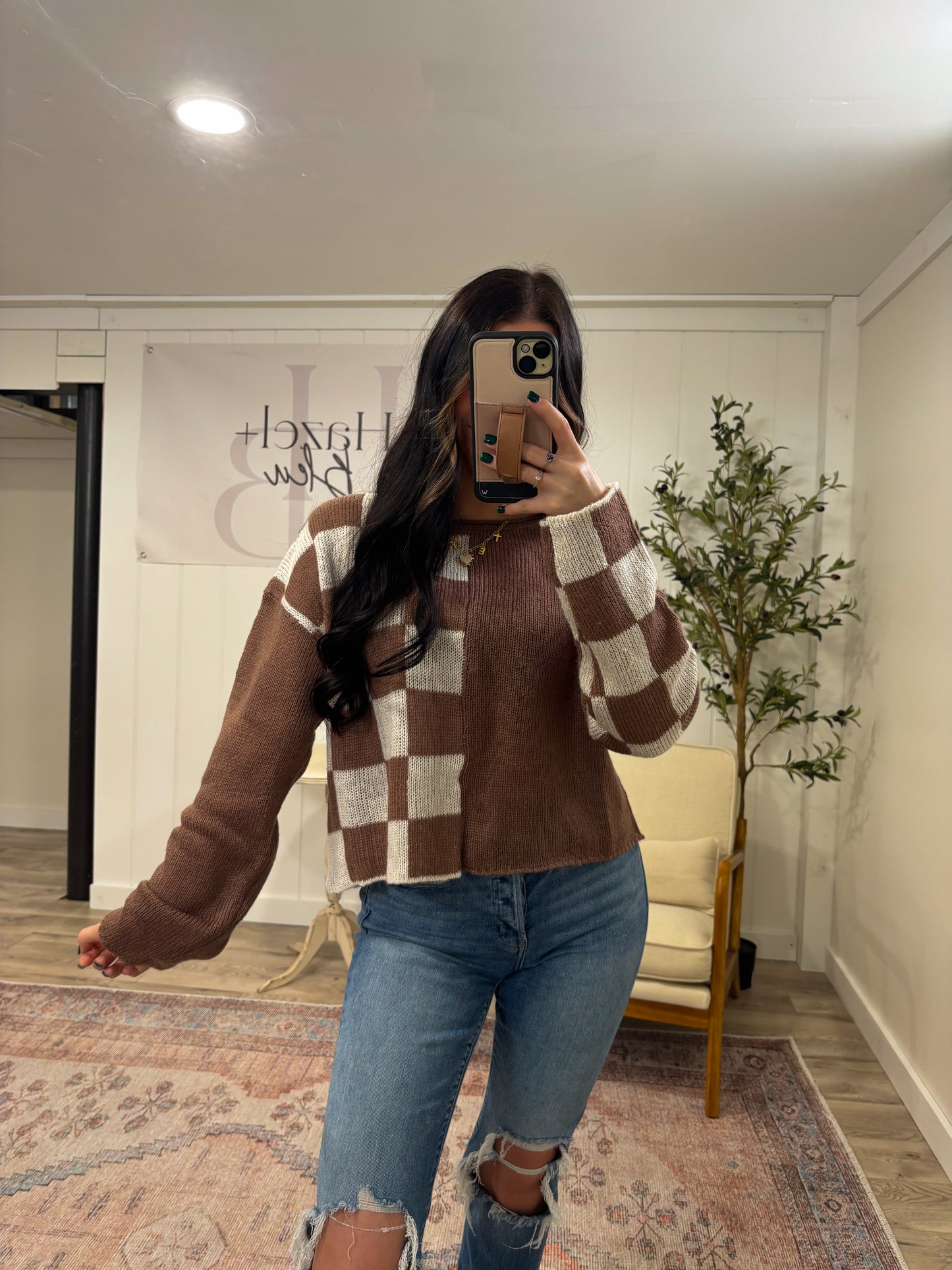 Colorblock Checkered Sweater