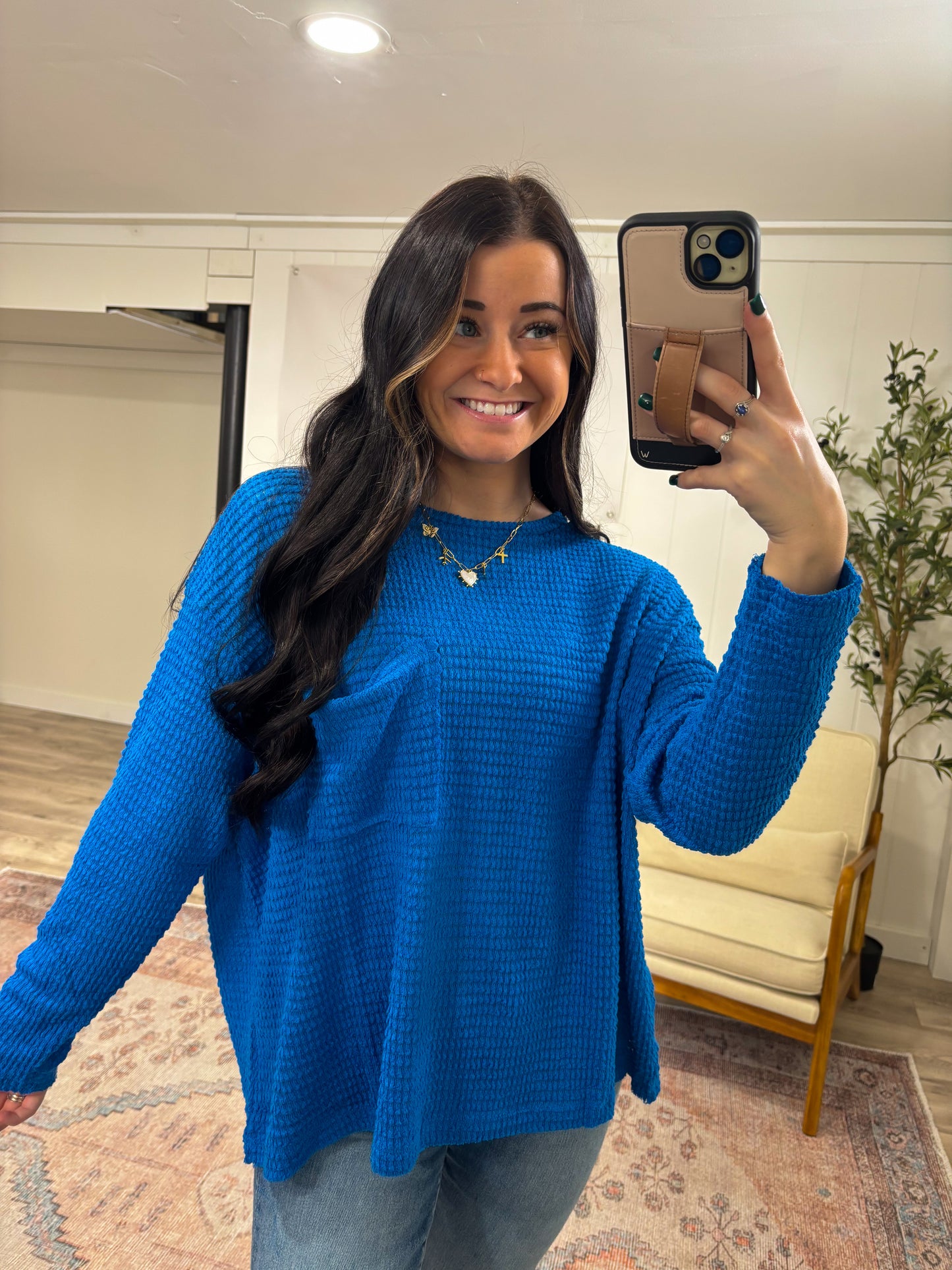 Lizzie Sweater Top- Ocean Blue