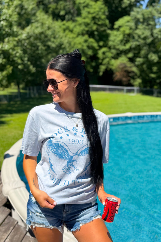 Rock N Roll Graphic Tee- Light Blue