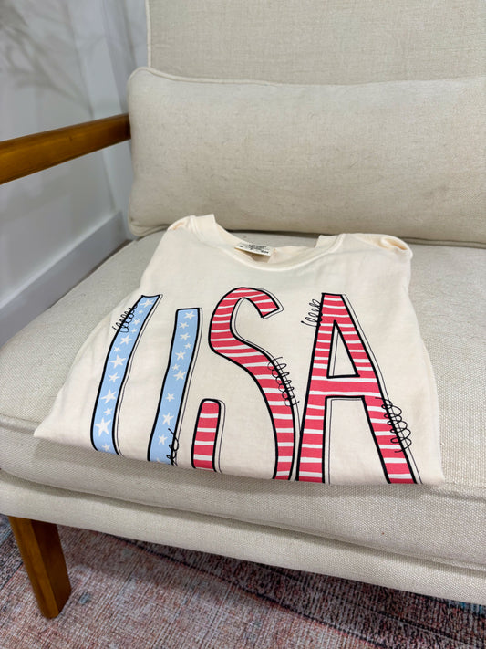 USA Graphic Tee- Cream