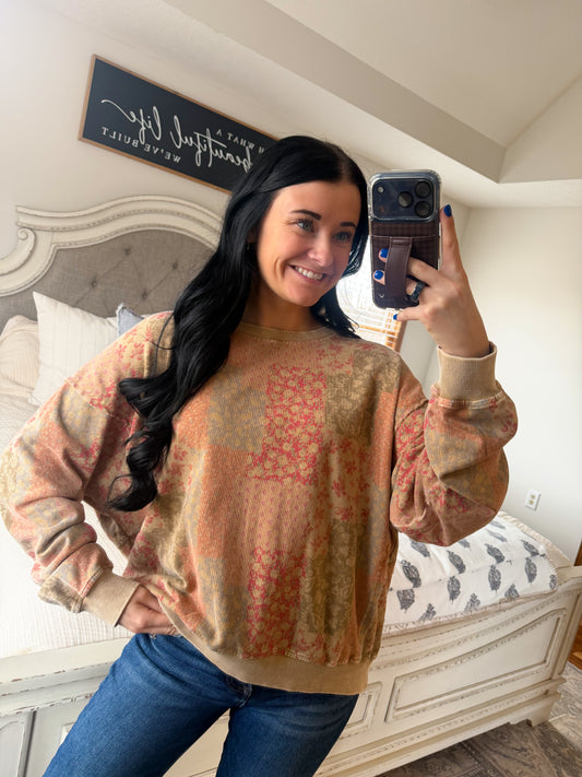 Paisley Patchwork Pullover- Khaki