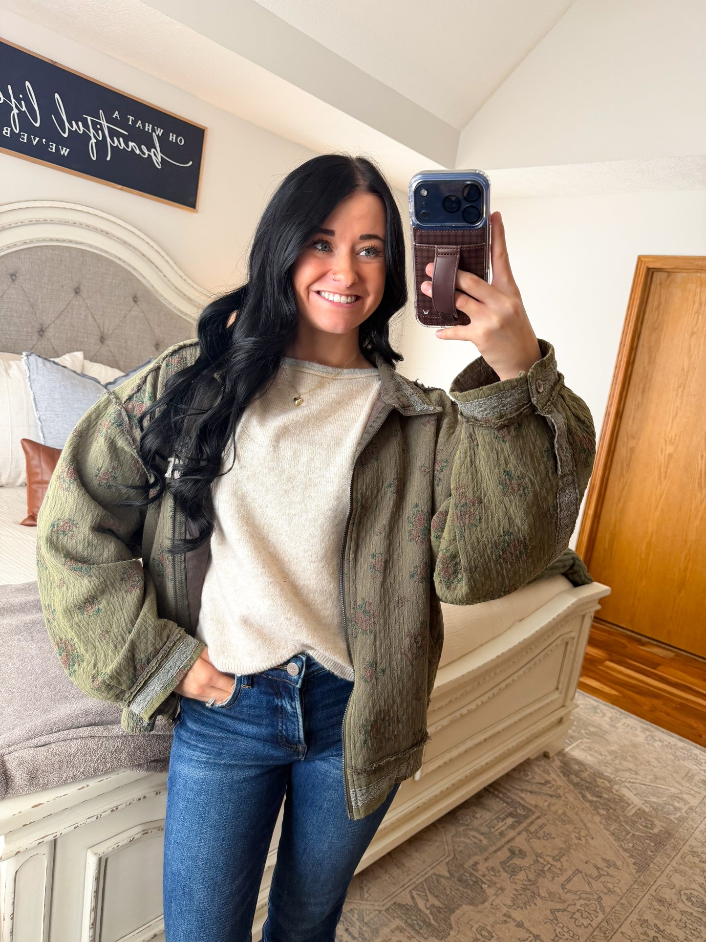 Floral Gauze Jacket- Olive