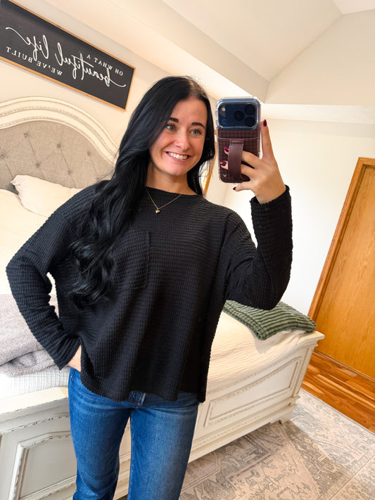 Everyday Basic Long Sleeve Top- Black